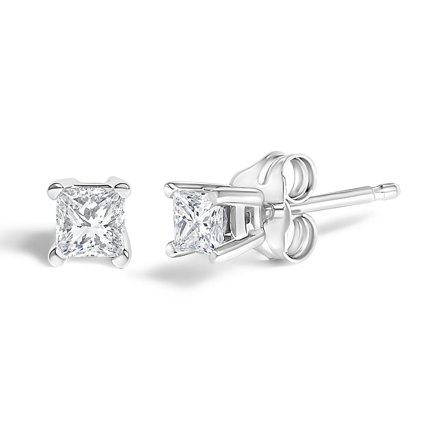 .925 Sterling Silver 1/4 Cttw Princess-Cut Diamond Solitaire Stud Earrings (H-I Color, I3 Clarity)