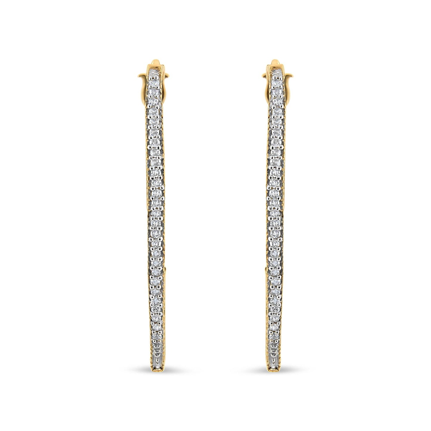 10K Yellow Gold 1/2 Cttw Prong Set Round-Cut Diamond Modern Hoop Earrings (I-J Color, SI1-SI2 Clarity)
