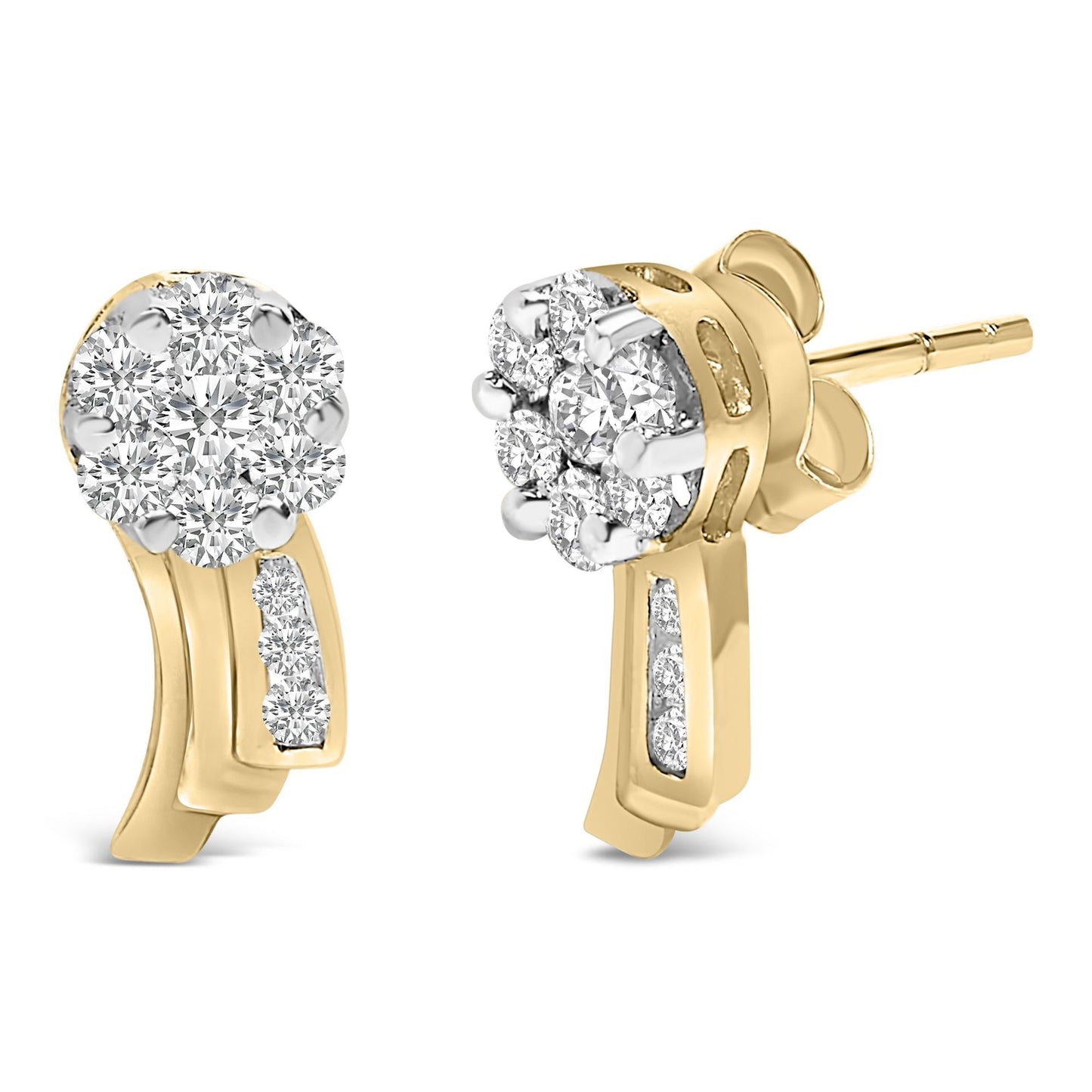 14K Yellow Gold 7/8 cttw Round Cut Diamond Earrings (I-J, SI1-SI2)
