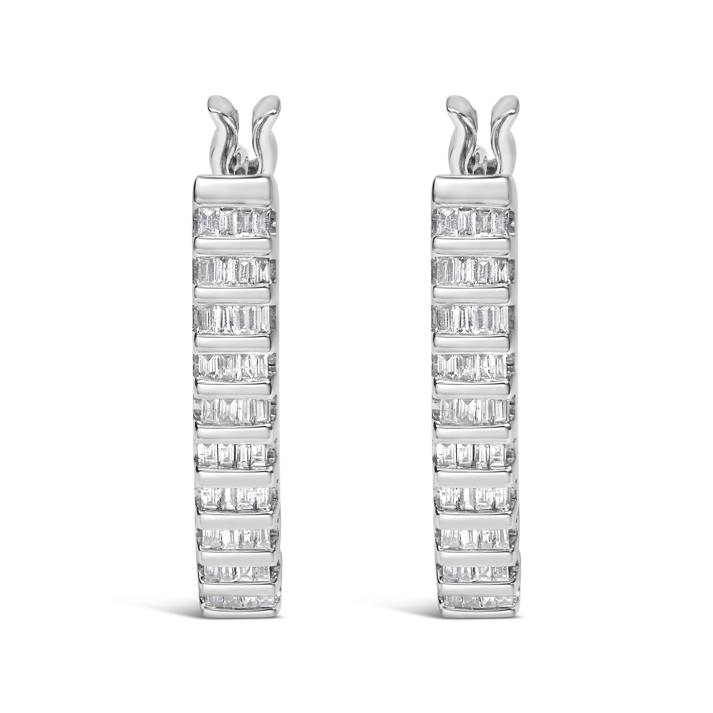 14K White Gold 5/8 Cttw Channel Set Baguette Diamond Row Hoop Earrings (H-I Color, SI1-SI2 Clarity)