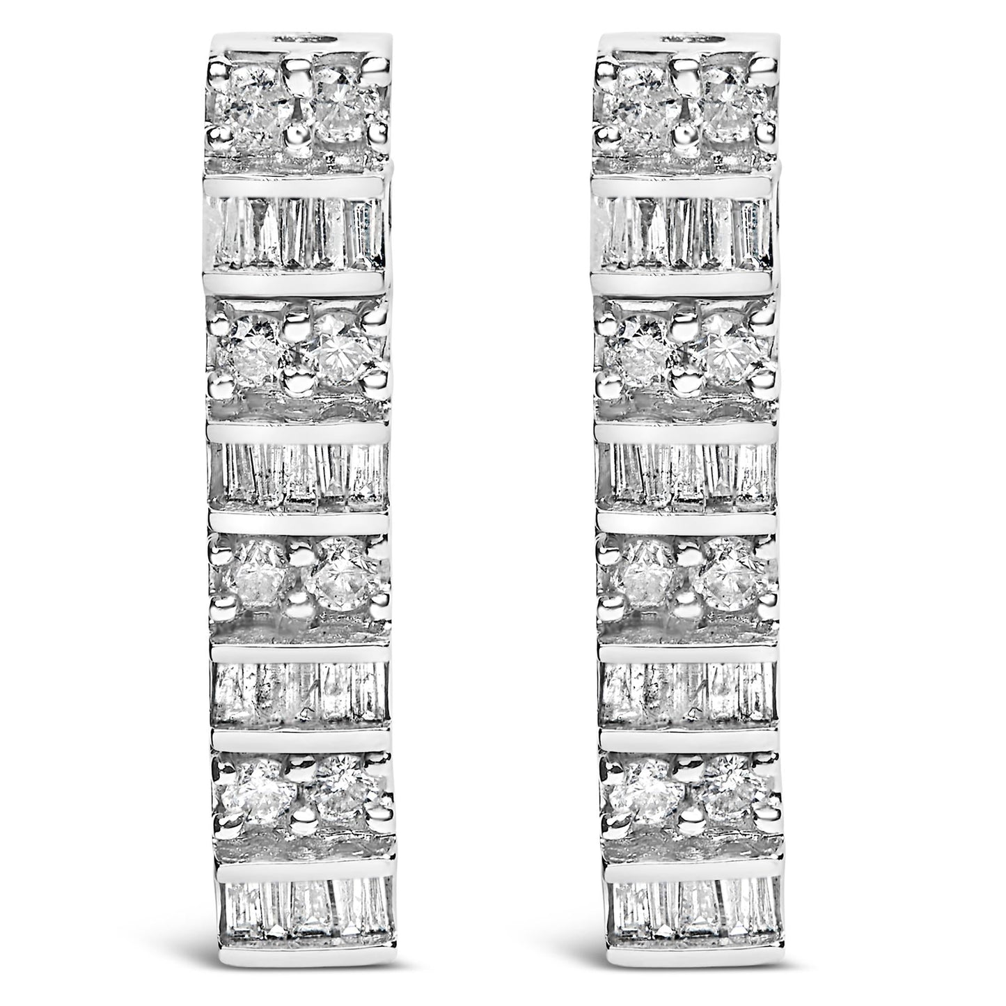 14K White Gold 1 1/3 Cttw Alternating Round And Baguette Diamond Drop Earrings (H-I Color, SI2-I1 Clarity)