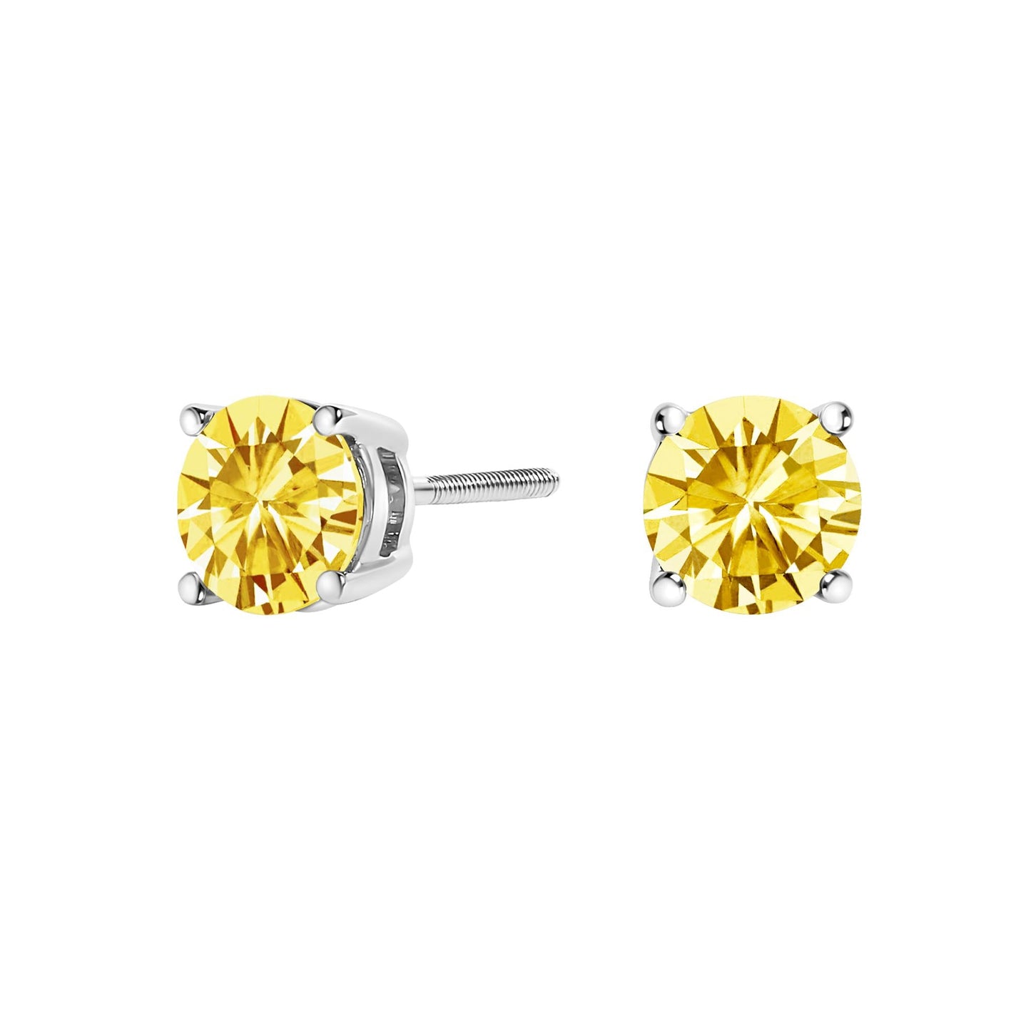 14K Gold Lab Grown Yellow Diamond Solitaire Stud Earrings