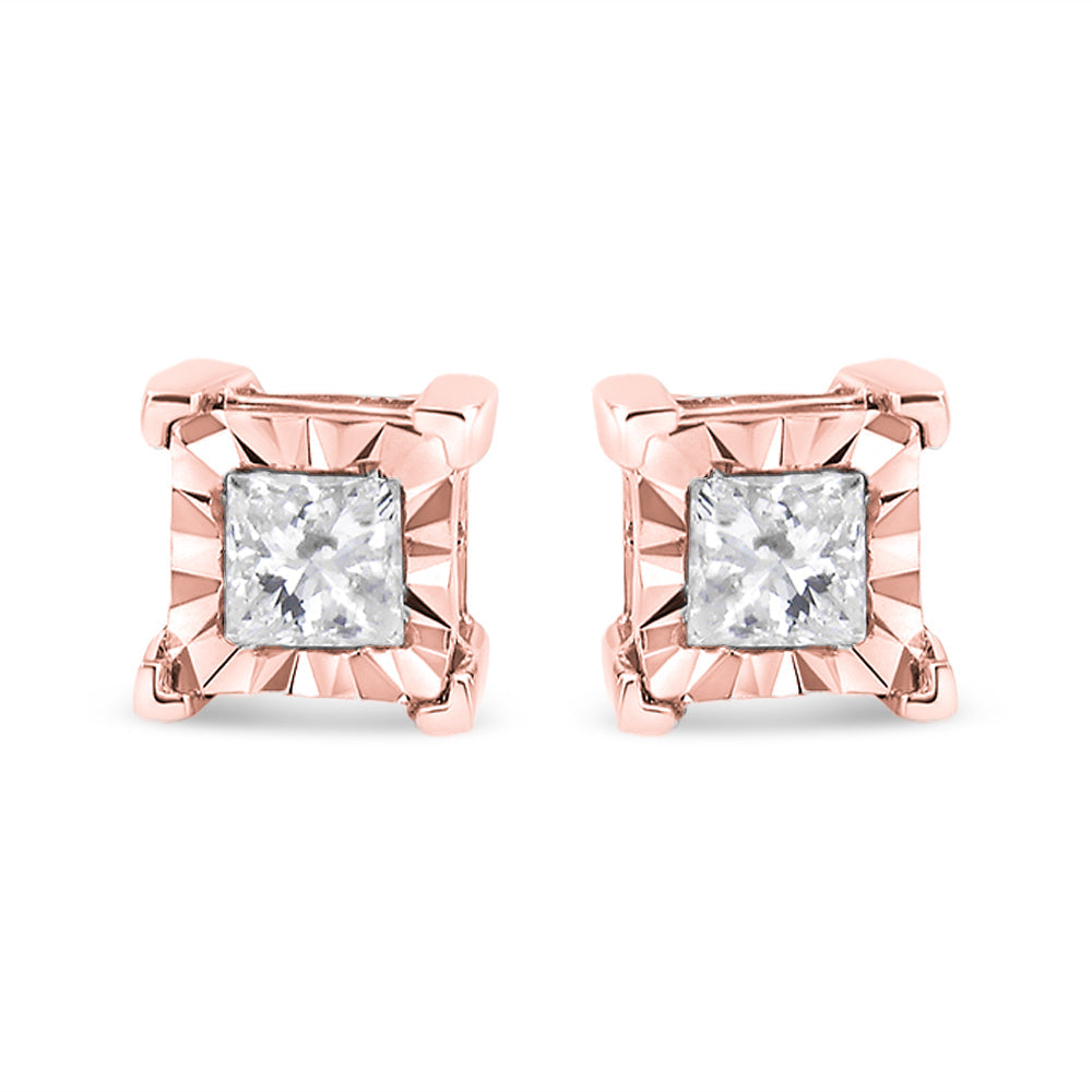 .925 Sterling Silver Miracle Set Princess-cut Diamond Solitaire Stud Earrings (H-I Color, I2-I3 Clarity)