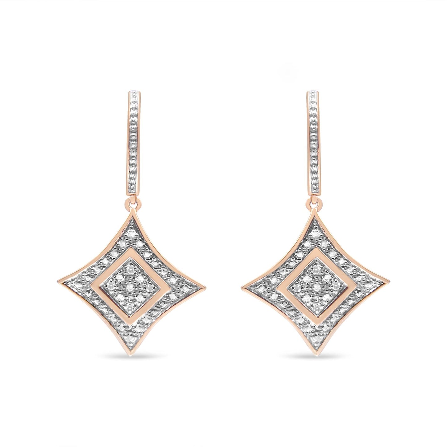 14K Rose Gold Plated .925 Sterling Silver Round-Cut Diamond Accent Dangle Rhombus Earrings (H-I Color, I2-I3 Clarity)