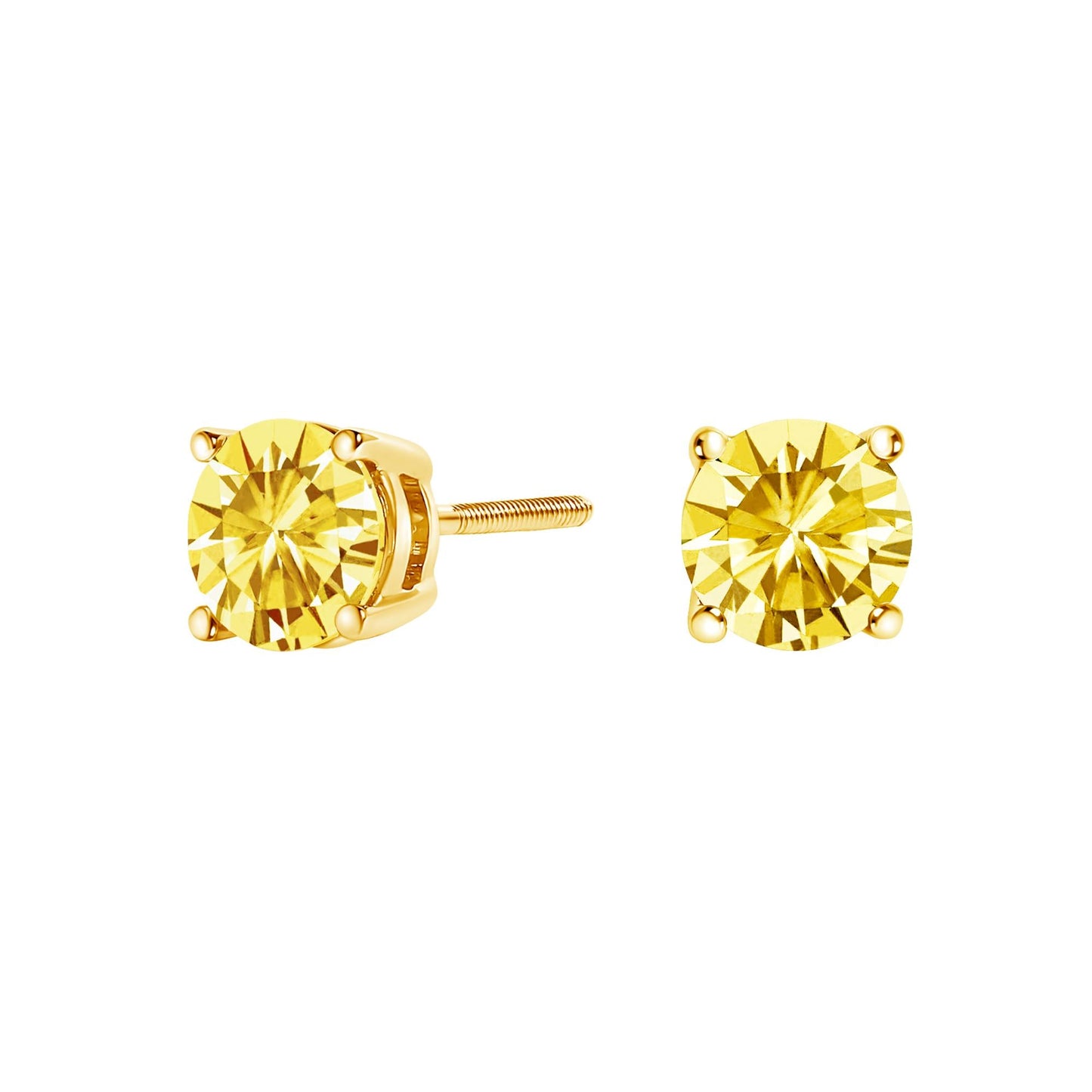 14K Gold Lab Grown Yellow Diamond Solitaire Stud Earrings