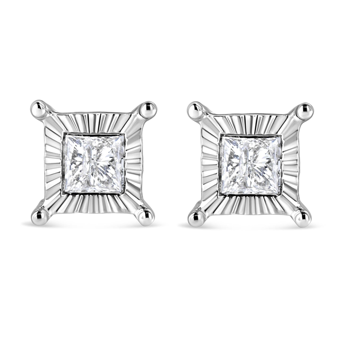 .925 Sterling Silver Miracle Set Princess-cut Diamond Solitaire Stud Earrings (H-I Color, I2-I3 Clarity)