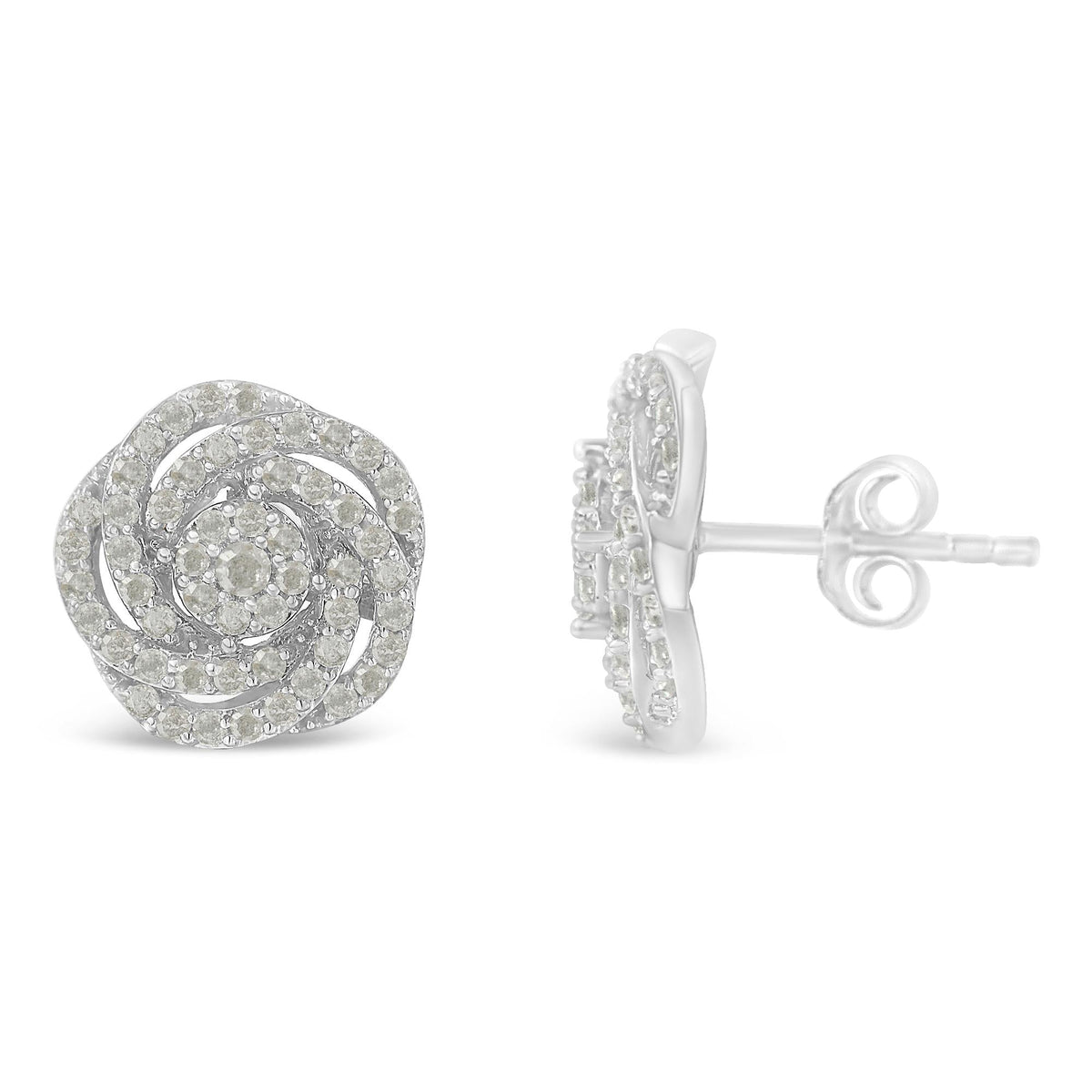 10KT White Gold Diamond Flower Stud Earring (1/2 cttw, I-J Color, I1-I2 Clarity) - JackiEaslick