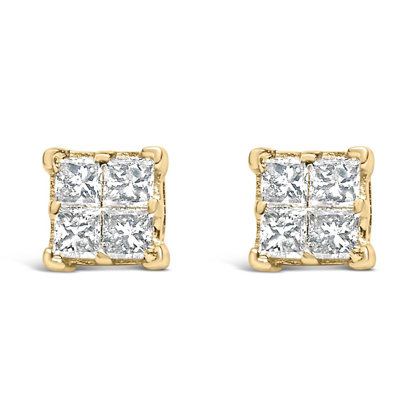 14K Yellow Gold 1/2 Cttw Invisible Set Princess Diamond Composite Square Stud Earring (K-L Color, SI1-SI2 Clarity)