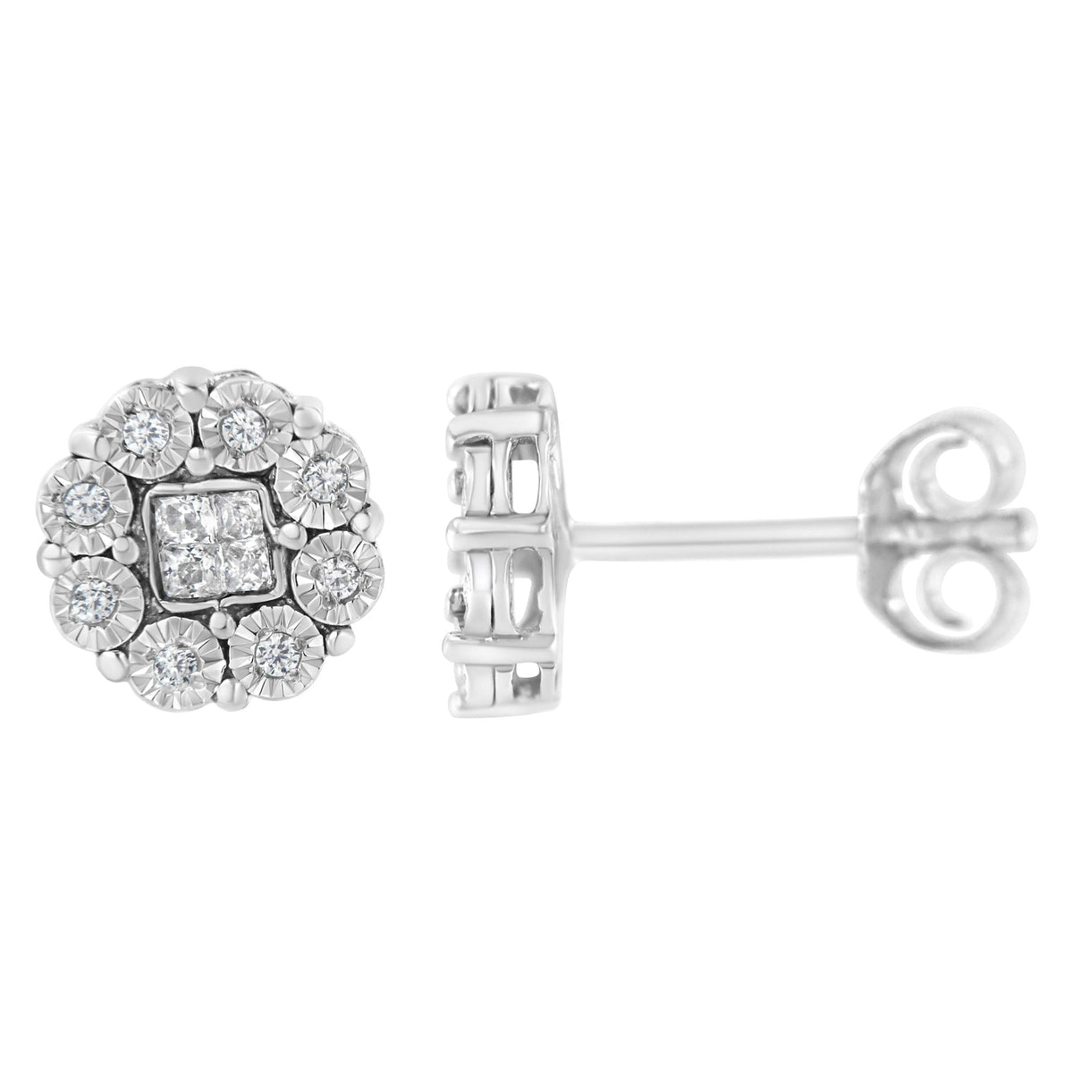 10KT White Gold 1/4ct Diamond Floral Cluster Stud Earring (I-J, I1-I2) - JackiEaslick