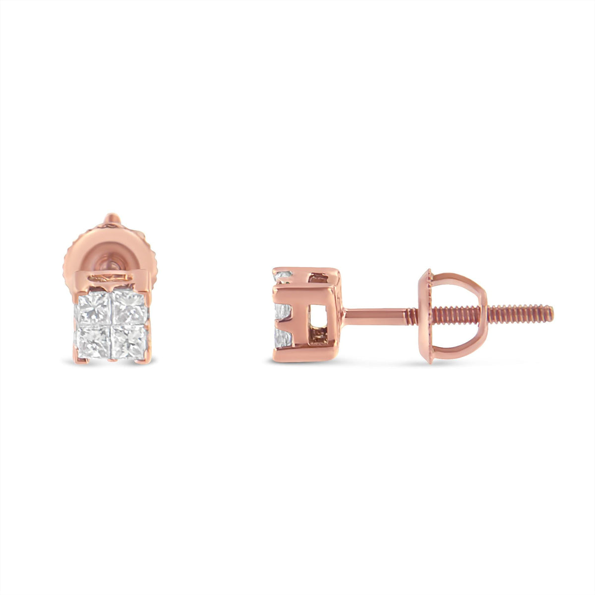 10KT Gold Princess Diamond Stud Earring (1/4 cttw, J-K Color, I1-I2 Clarity) - JackiEaslick