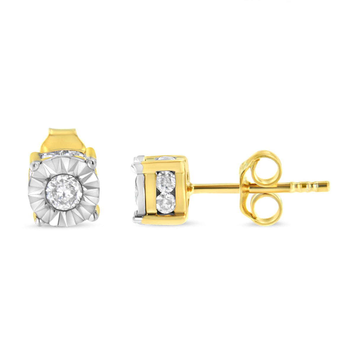 10K Yellow Gold Plated Sterling Silver 1/2 Cttw Miracle Set Diamond Stud Earring (J-K Color, I2-I3 Clarity) - JackiEaslick