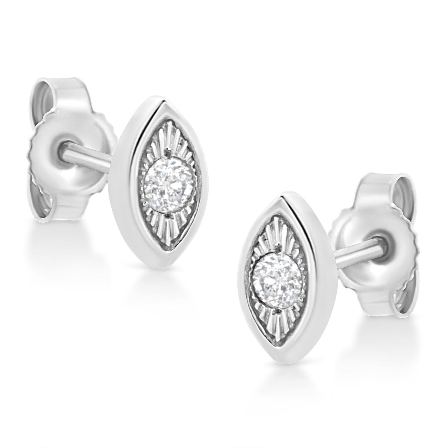 .925 Sterling Silver 1/10 Cttw Miracle-Set Diamond Stud Earrings (I-J Color, I2-I3 Clarity) - Choice of Shapes