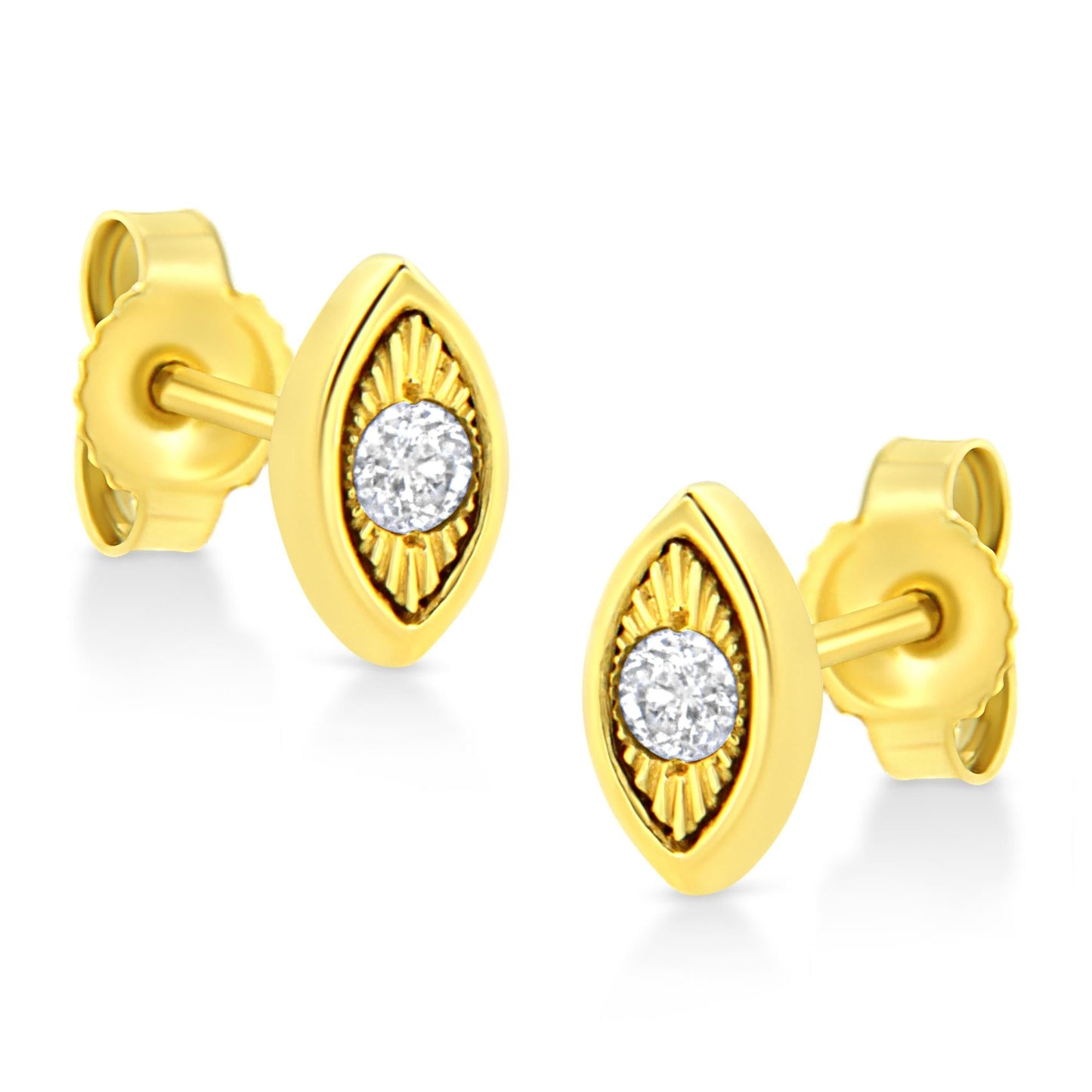 10K Yellow Gold Plated .925 Sterling Silver 1/10 Cttw Miracle-Set Diamond Stud Earrings - Choice of Shapes