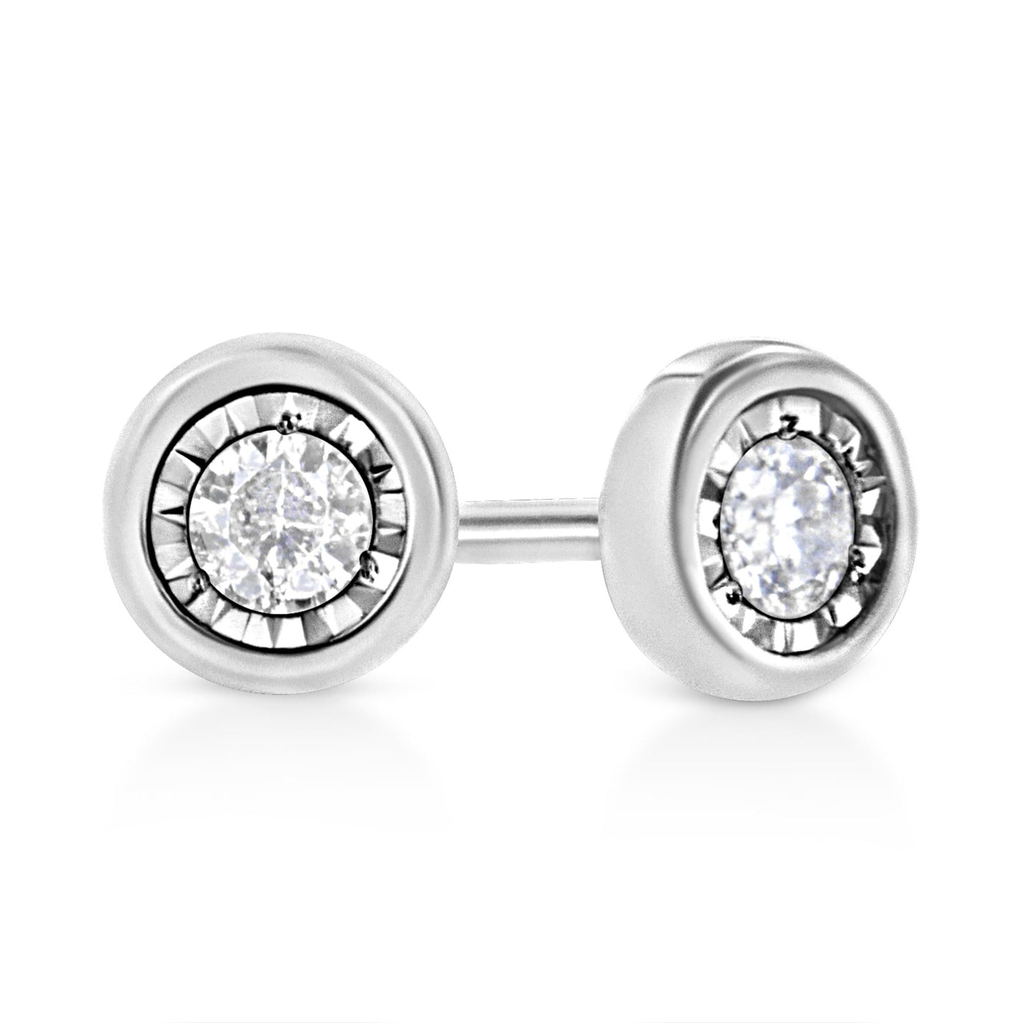 .925 Sterling Silver 1/10 Cttw Miracle-Set Diamond Stud Earrings (I-J Color, I2-I3 Clarity) - Choice of Shapes
