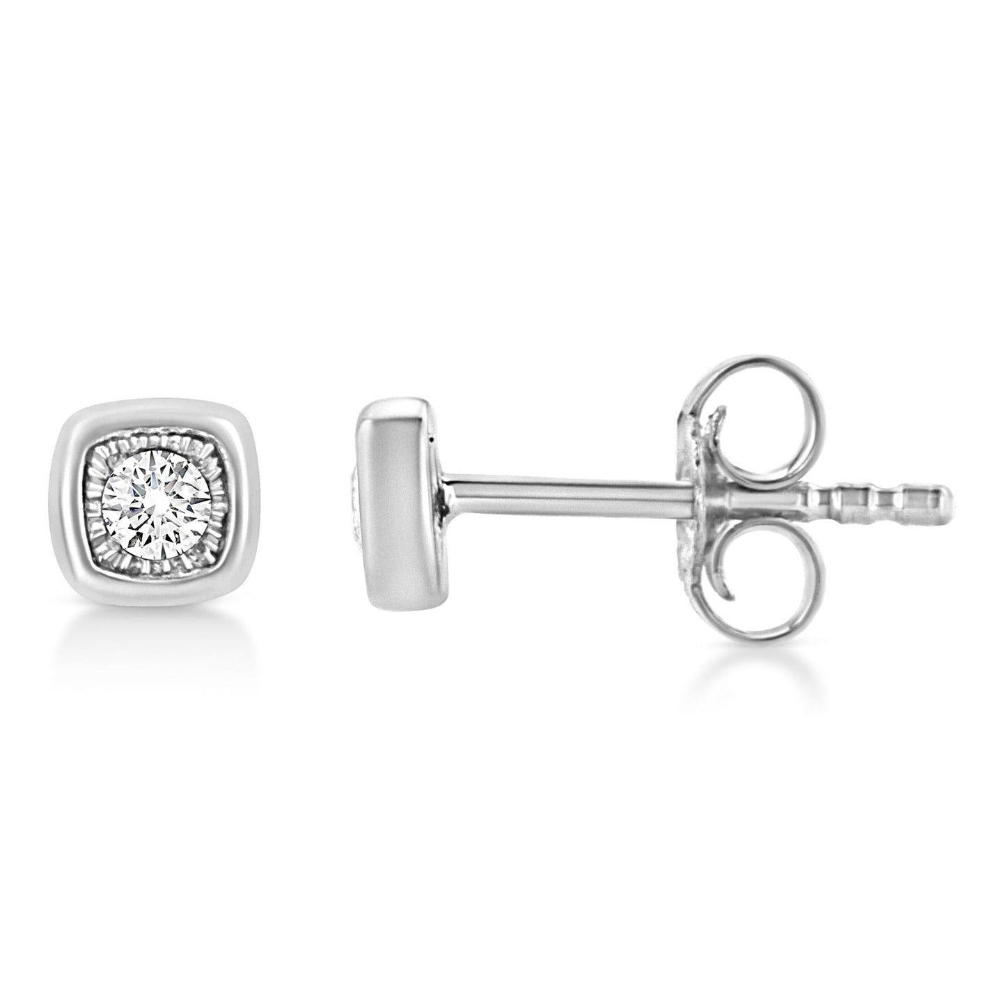 .925 Sterling Silver 1/10 Cttw Miracle-Set Diamond Stud Earrings (I-J Color, I2-I3 Clarity) - Choice of Shapes
