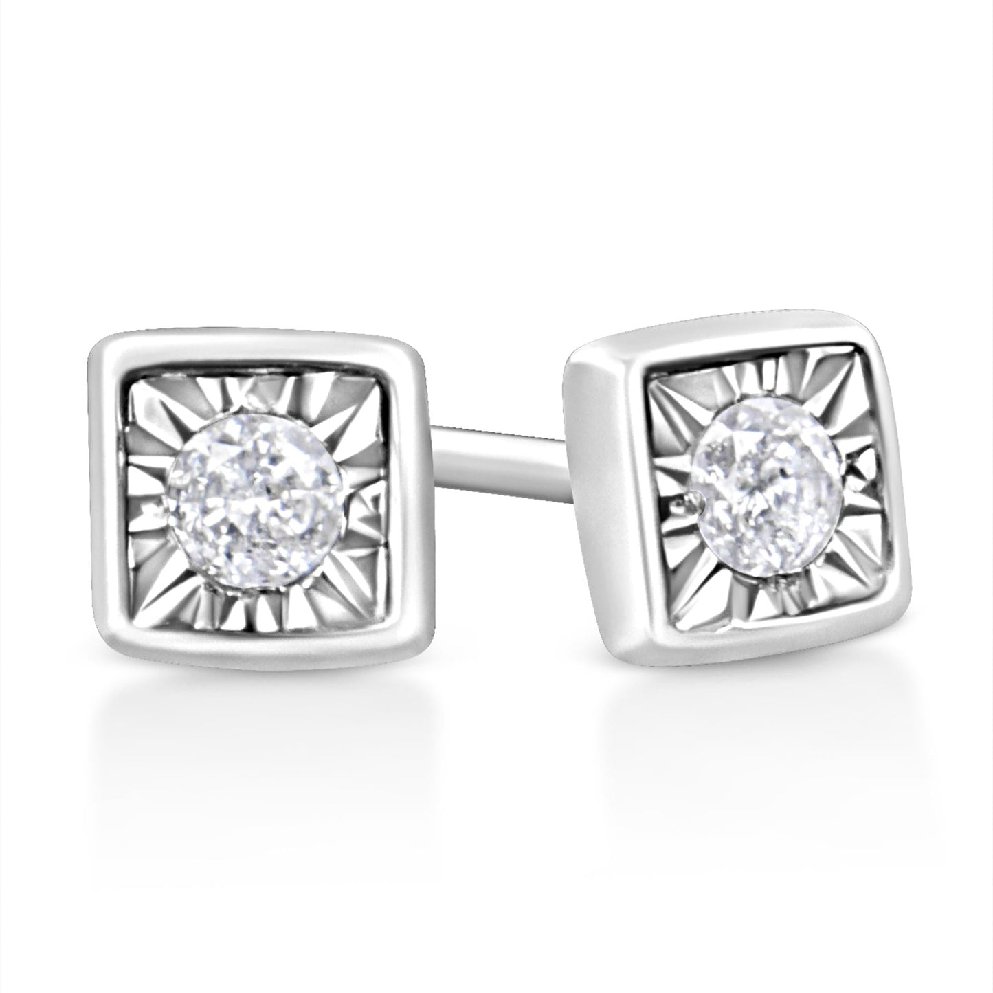.925 Sterling Silver 1/10 Cttw Miracle-Set Diamond Stud Earrings (I-J Color, I2-I3 Clarity) - Choice of Shapes