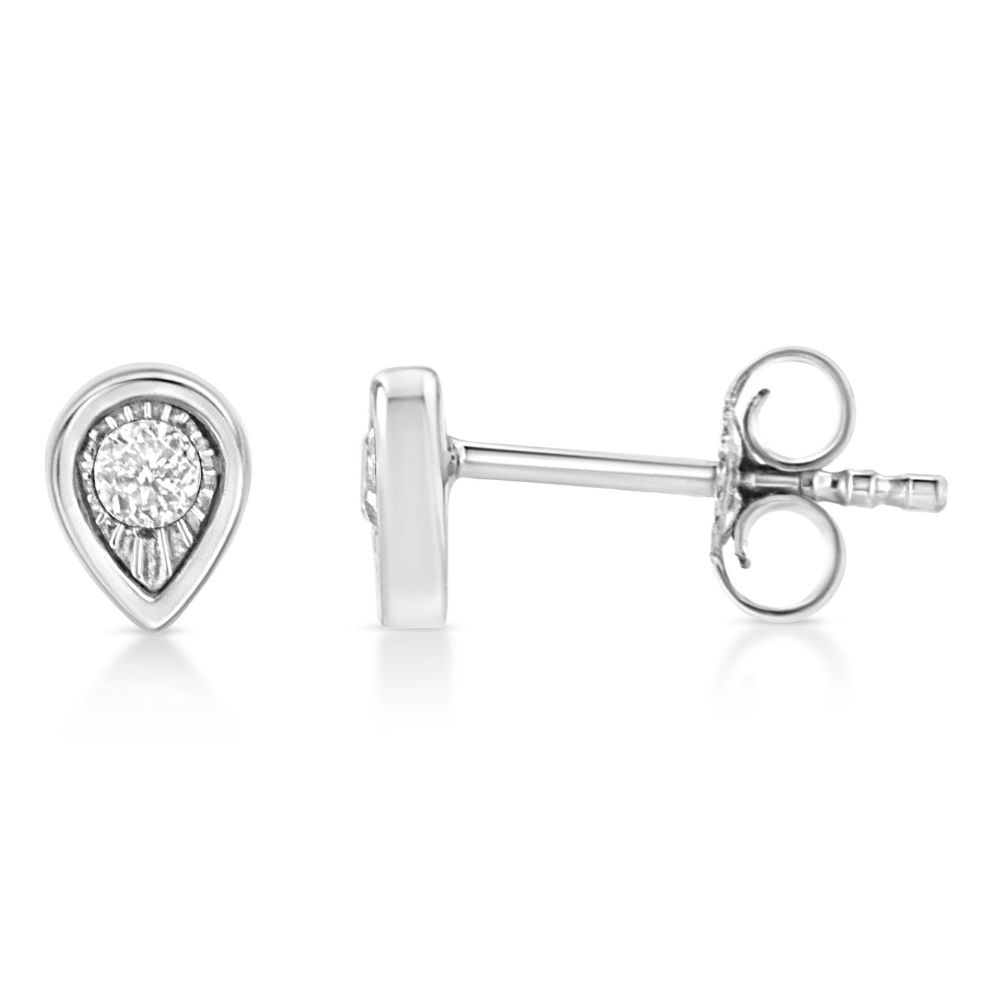 .925 Sterling Silver 1/10 Cttw Miracle-Set Diamond Stud Earrings (I-J Color, I2-I3 Clarity) - Choice of Shapes