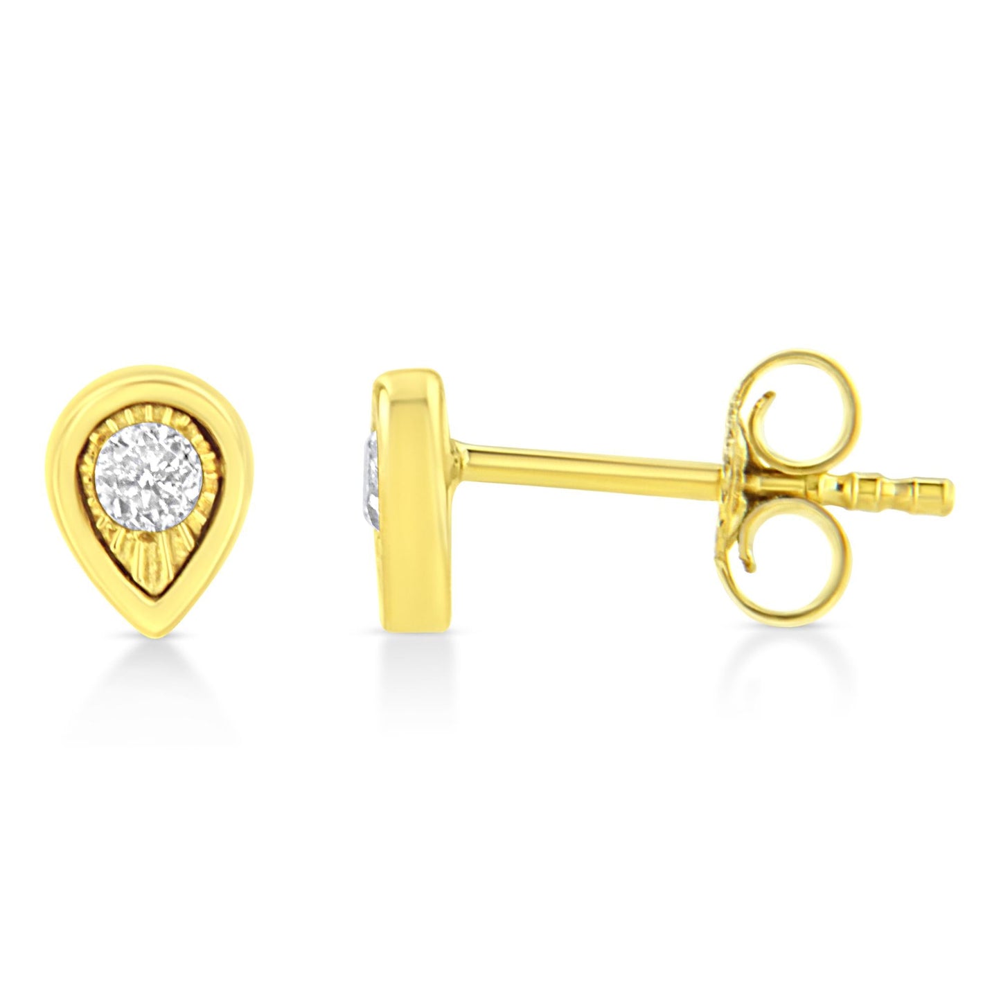 10K Yellow Gold Plated .925 Sterling Silver 1/10 Cttw Miracle-Set Diamond Stud Earrings - Choice of Shapes