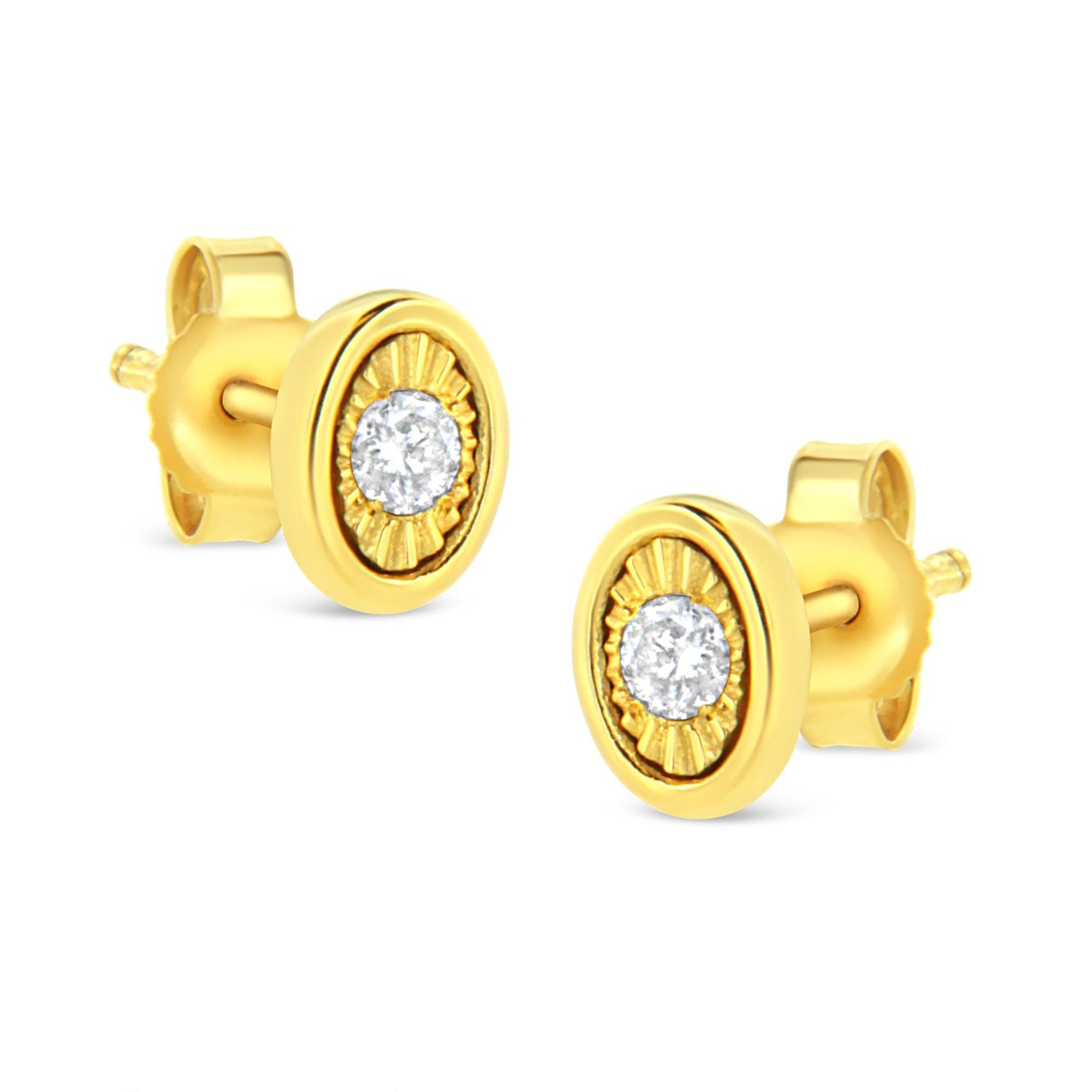 10K Yellow Gold Plated .925 Sterling Silver 1/10 Cttw Miracle-Set Diamond Stud Earrings - Choice of Shapes