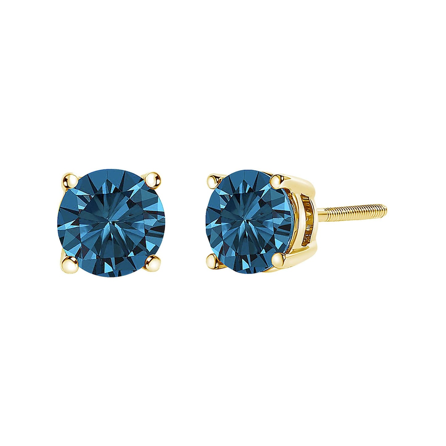 14K Gold Blue Lab Grown Diamond Stud Earrings with Screw Backs