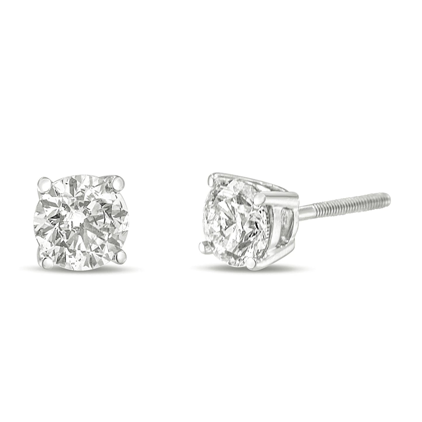 14K Gold 1.0 Carat Round Brilliant Cut Lab Grown Diamond 4-Prong Classic Solitaire Stud Earrings