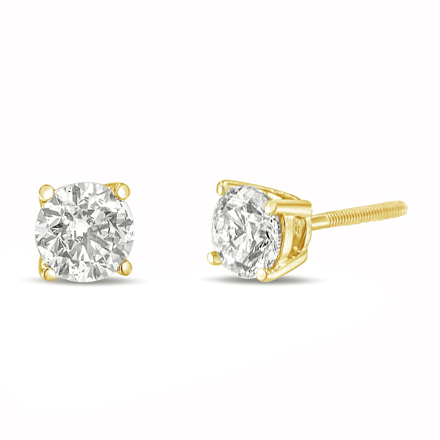 14K Gold 1.0 Carat Round Brilliant Cut Lab Grown Diamond 4-Prong Classic Solitaire Stud Earrings