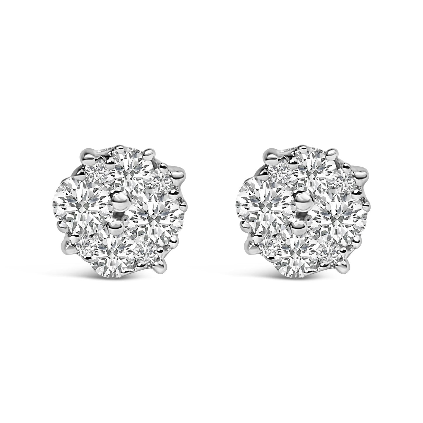 .925 Sterling Silver 1/2 cttw Prong Set Round-Cut Diamond Cluster Stud Earring (I-J Color, I2-I3 Clarity)