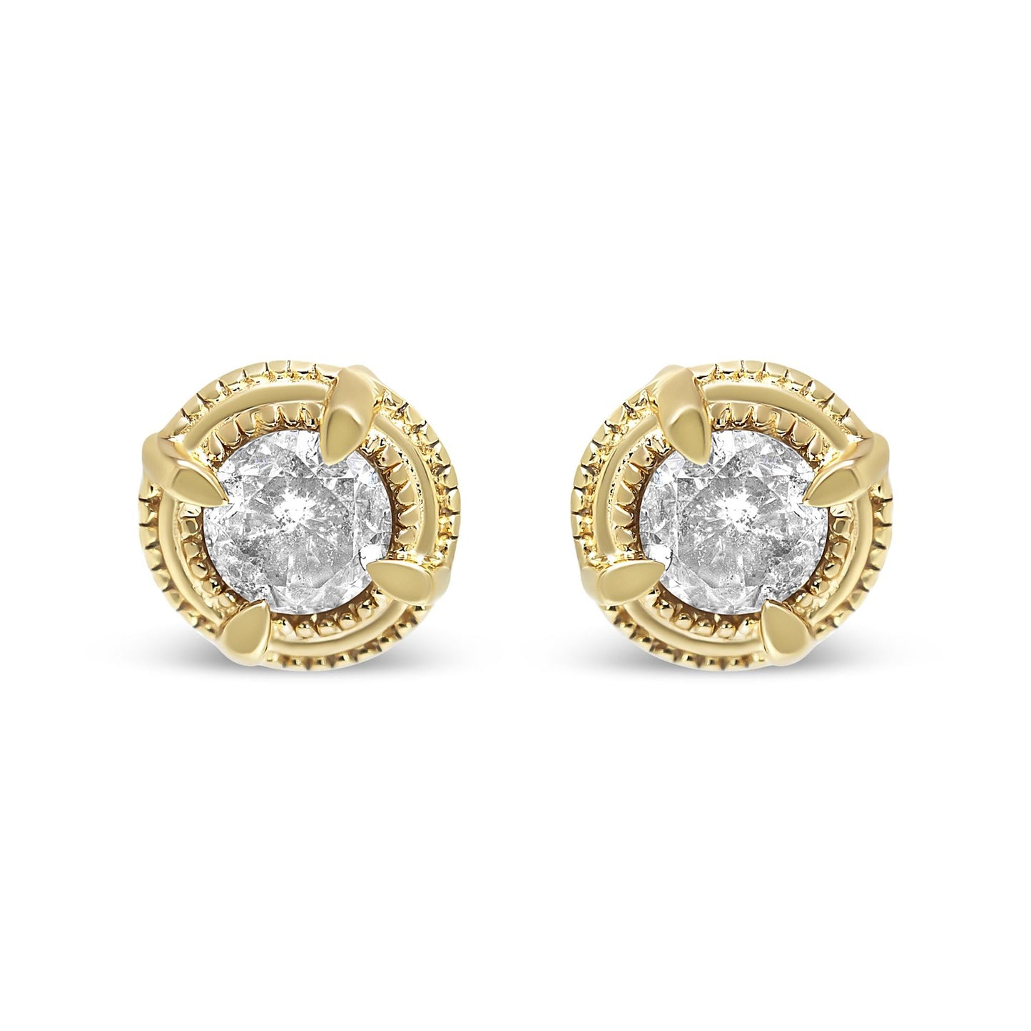 .925 Sterling Silver Round Brilliant Cut Diamond Solitaire Milgrain Stud Earrings