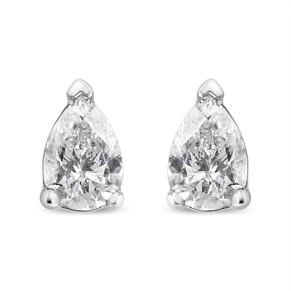 14K White Gold Pear Shape Solitaire Lab Grown Diamond Stud Earrings (F-G Color, VS2-SI1 Clarity)