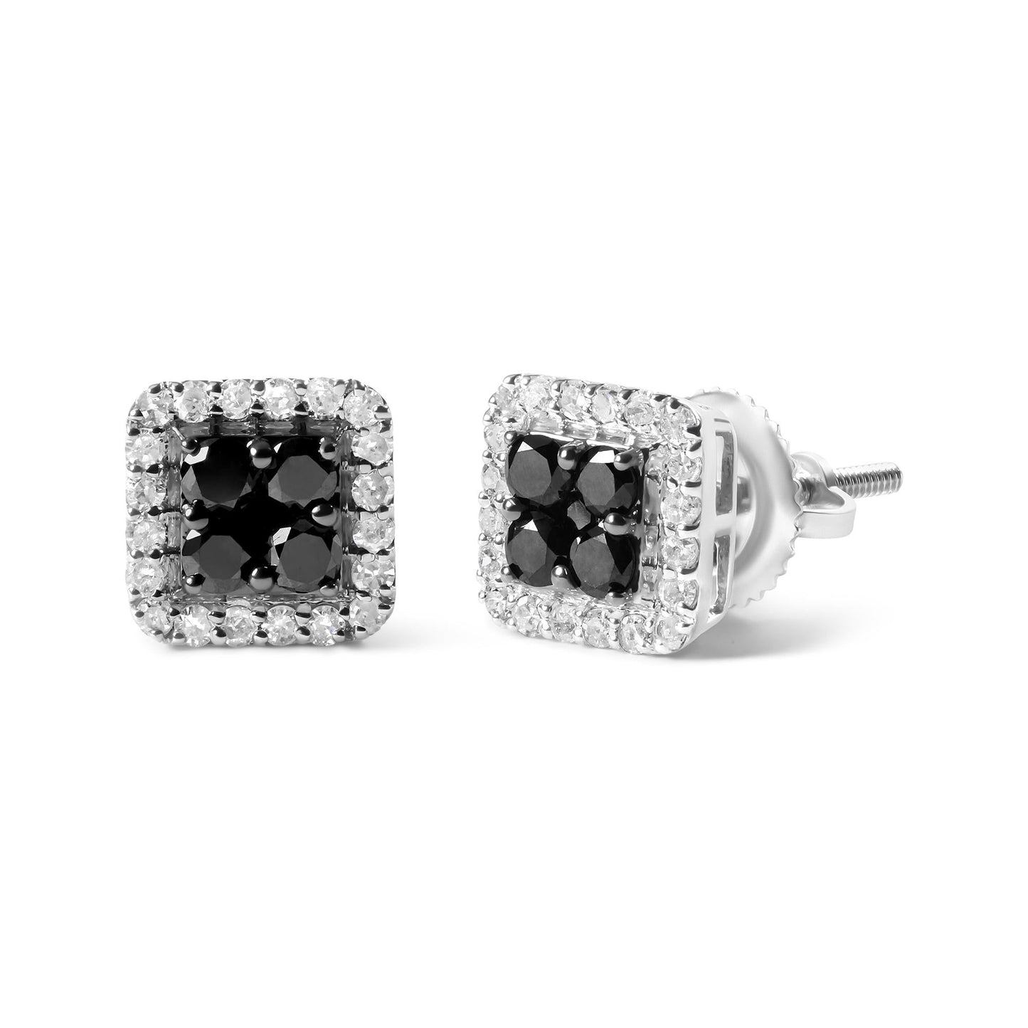 Men's 925 Sterling Silver 5/8 Cttw White and Black Diamond Composite wit Halo Stud Earring (Treated Black/I-J Color, I2-I3 Clarity)