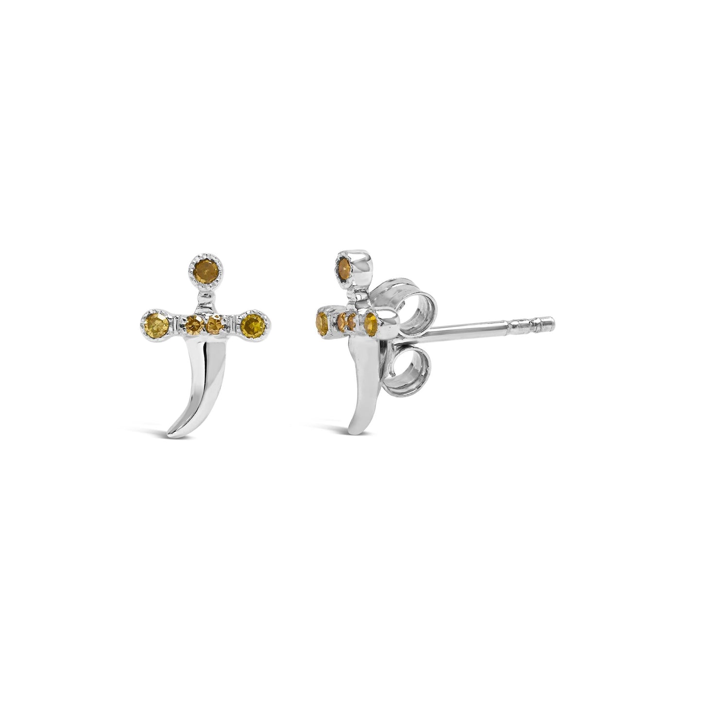 .925 Sterling Silver Yellow Diamond Accent Knife Earrings (Yellow Color, SI1-SI2 Clarity)