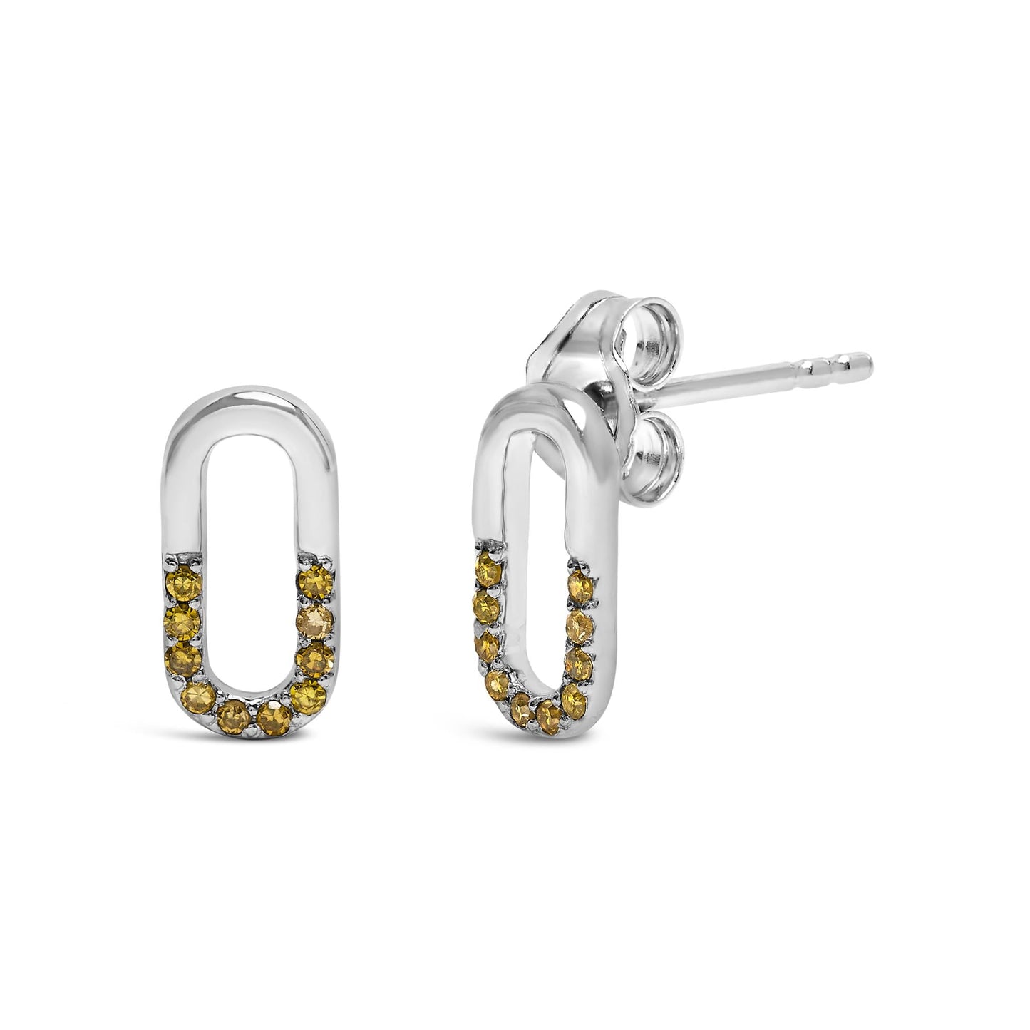 925 Sterling Silver 1/10 Yellow Treated Diamond Paperclip Stud Earrings (Yellow, SI1-SI2 Clarity)