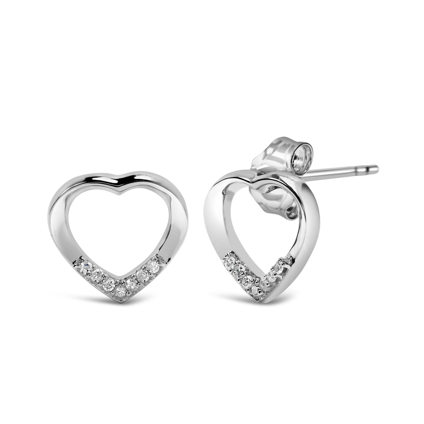 .925 Sterling Silver Diamond Accent Open Heart Stud Earrings (H-I Color, I2-I3 Clarity)