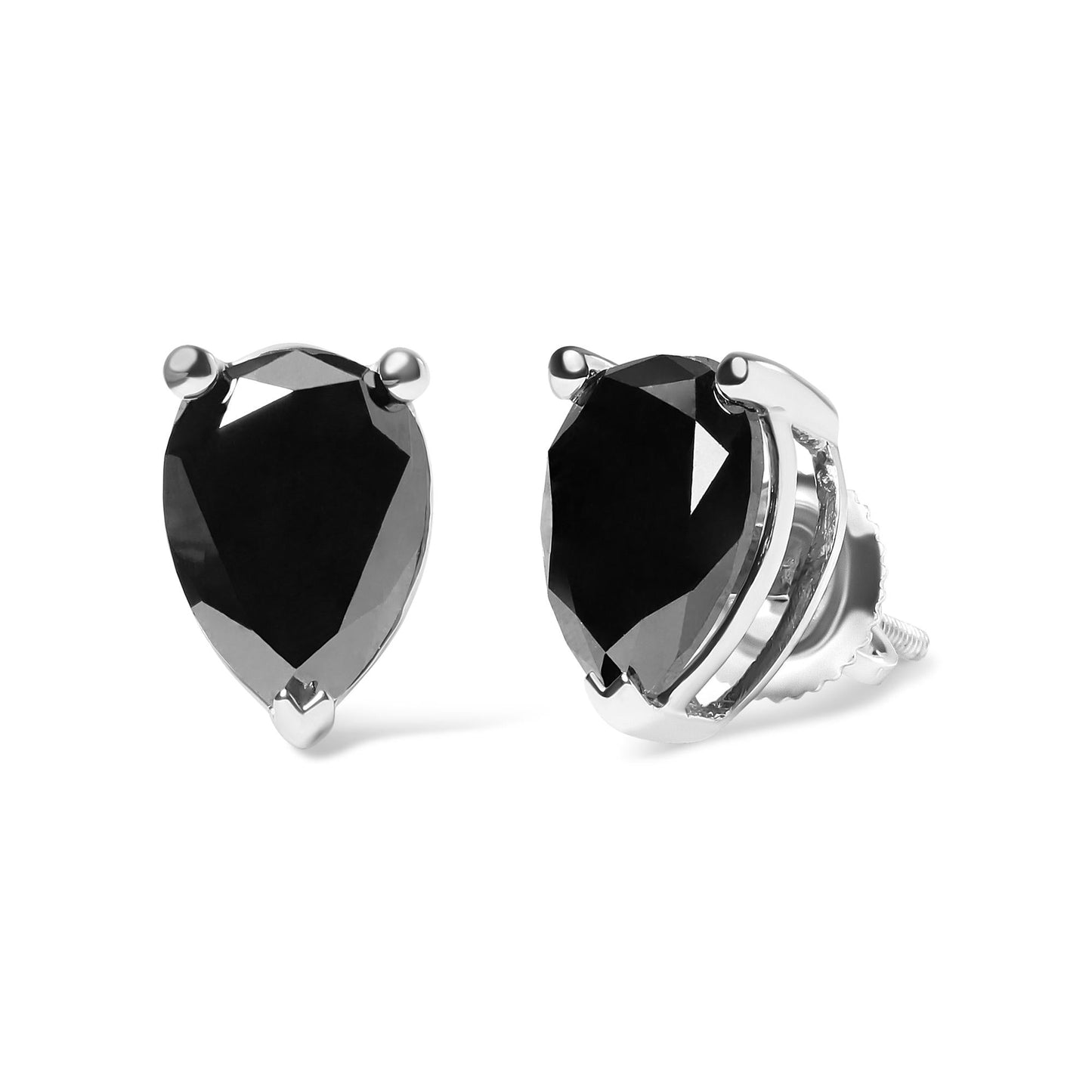 14K White Gold 3.00 Cttw Black Pear Shaped Diamond Solitaire Stud Earrings