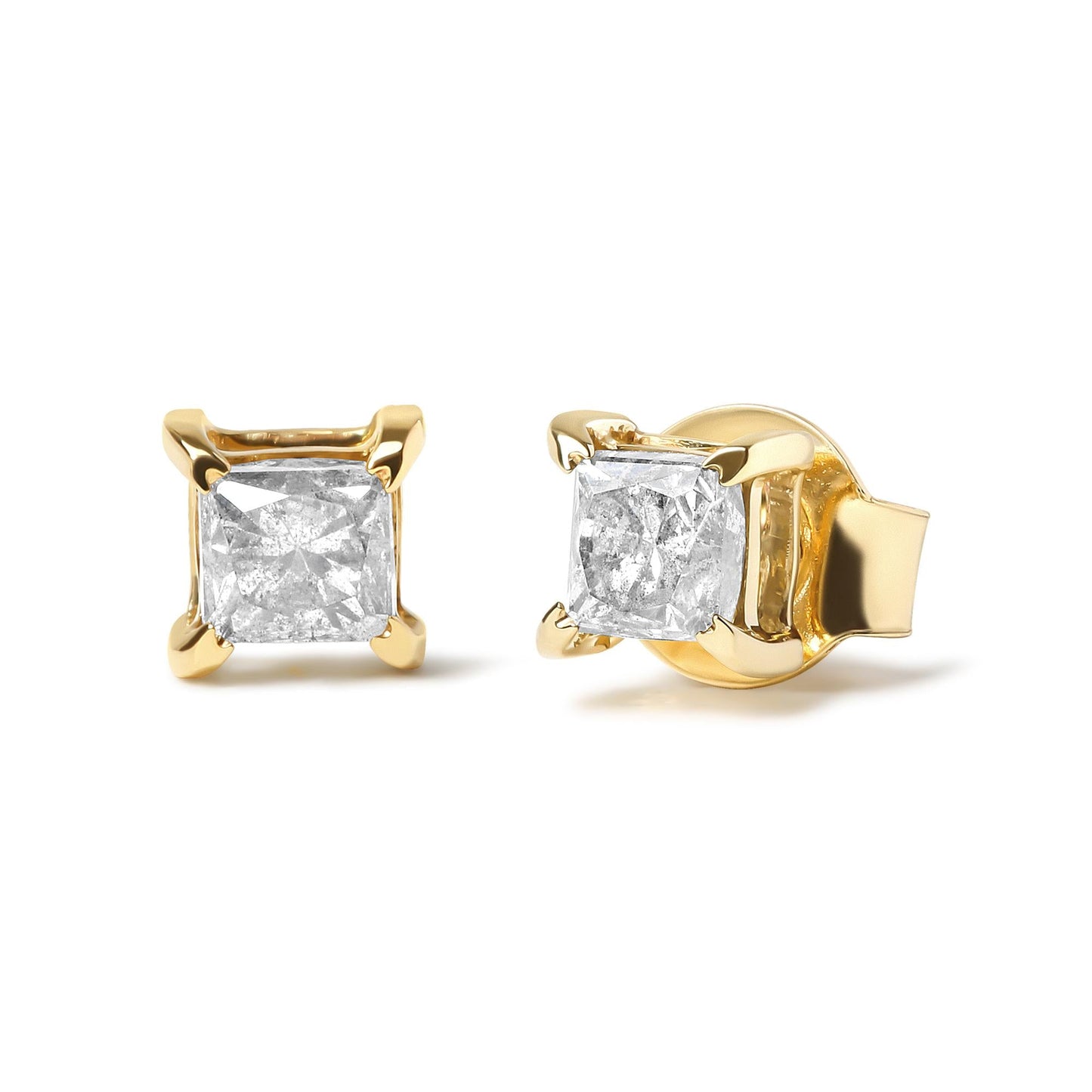 14K Yellow Gold 5/8 Cttw Princess Diamond Solitaire Stud Earrings (I-J Color, I1-I2 Clarity)