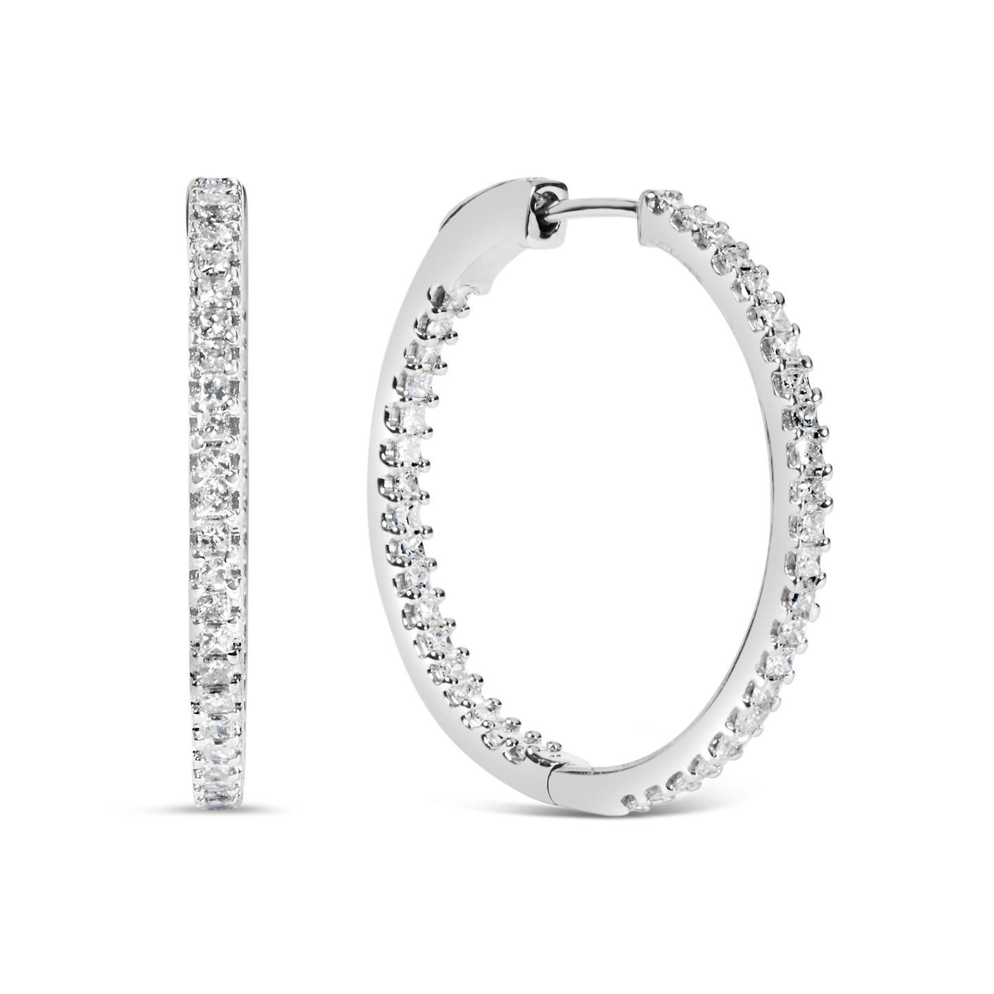 925 Sterling Silver 1.0 Cttw Princess Diamond Inside Out Hoop Earrings (I-J Color, I1-I2 Clarity) - 23 MM
