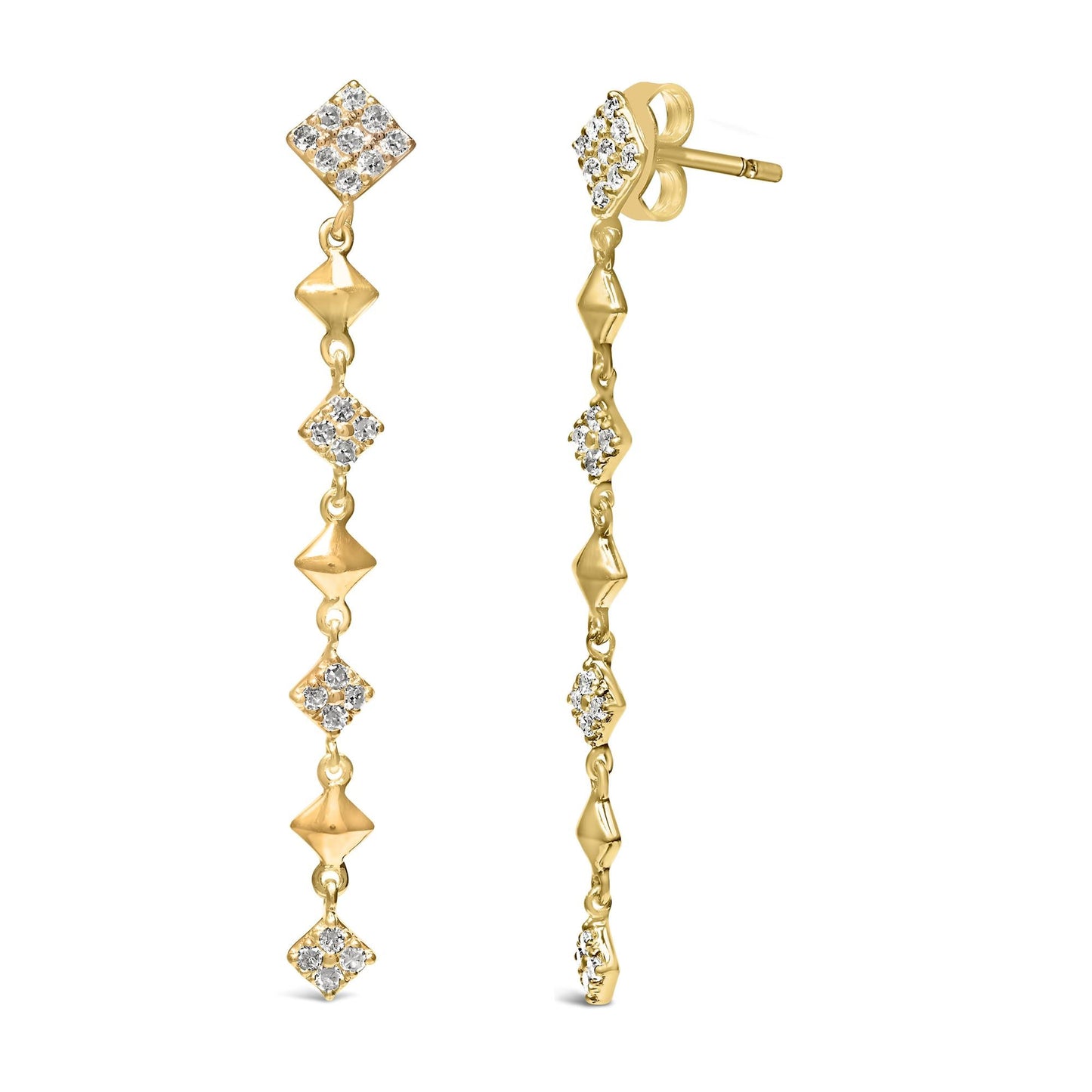 10K Yellow Gold Plated .925 Sterling Silver 1 5/8 Cttw Diamond Linear Geometric Drop and Dangle Earrings (H-I Color, I1-I2 Clarity)
