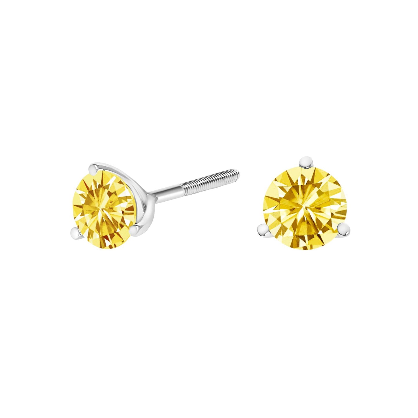 14K Gold 3-Prong Martini Set Yellow Lab Grown Diamond Solitaire Stud Earrings