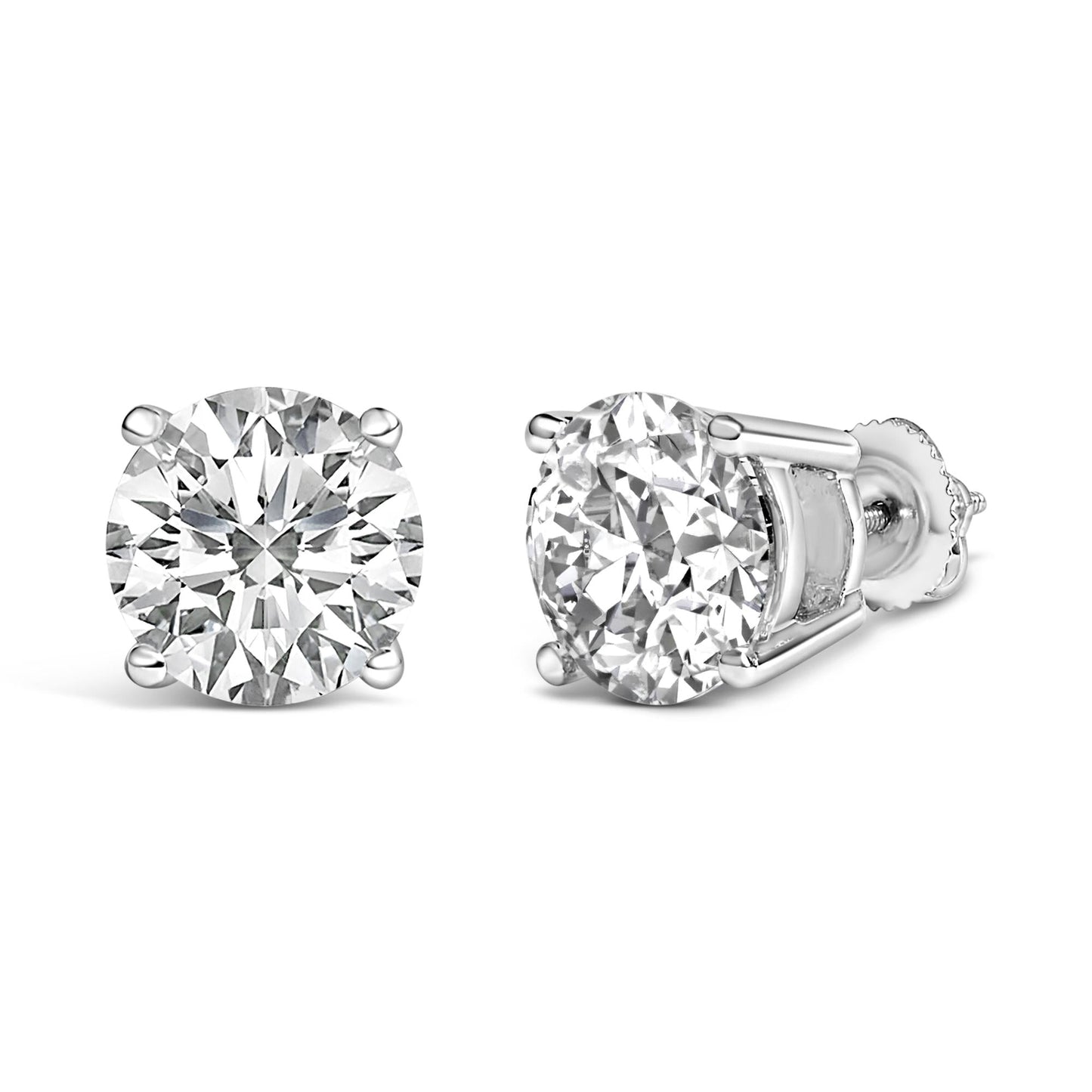14K White Gold Round Brilliant-Cut Lab Grown Diamond Classic 4-Prong Stud Earrings with Screw Backs