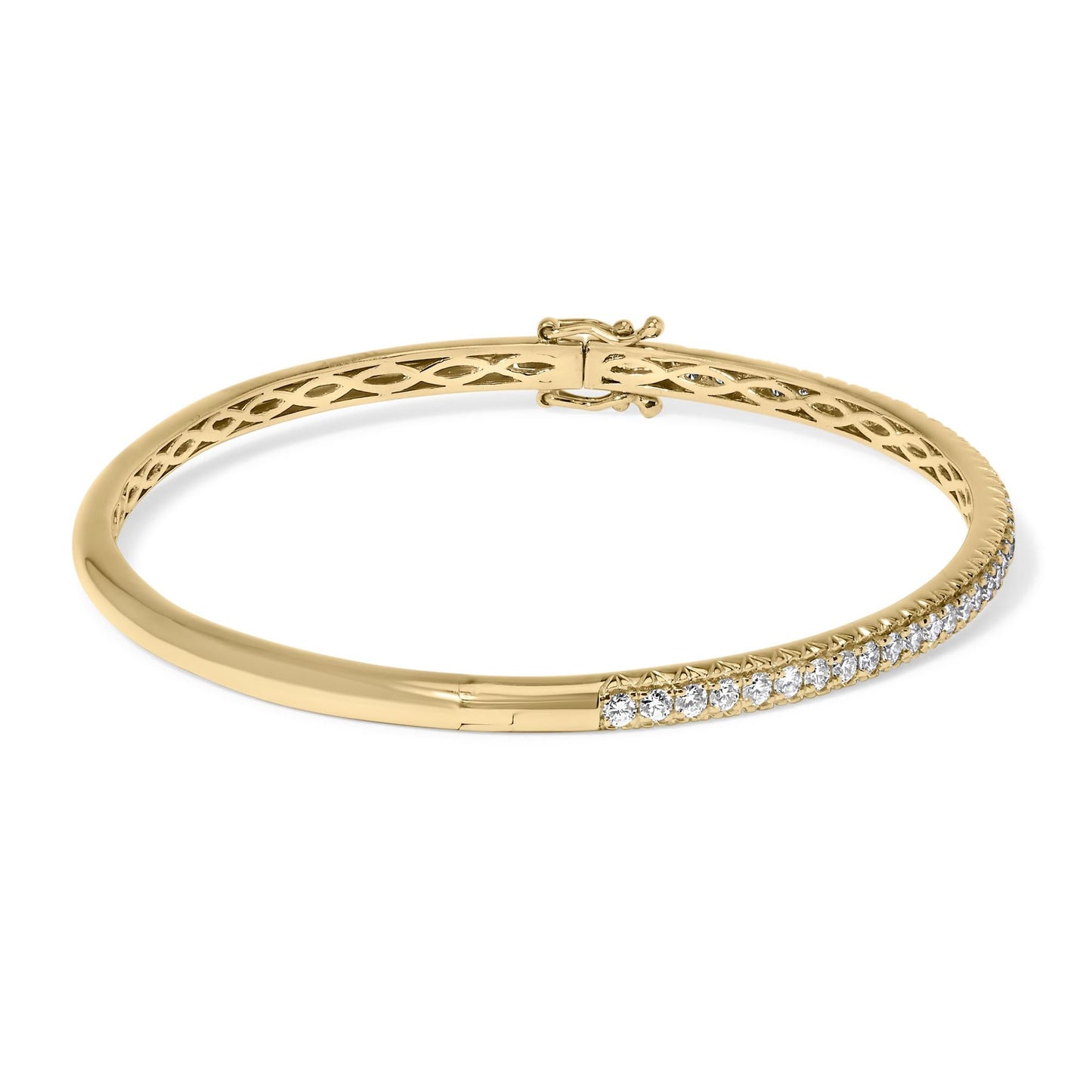 14K Gold 1.00 Cttw Half Eternity Diamond Bangle Bracelet (G-H Color, SI2-I1 Clarity) - 7" Inches