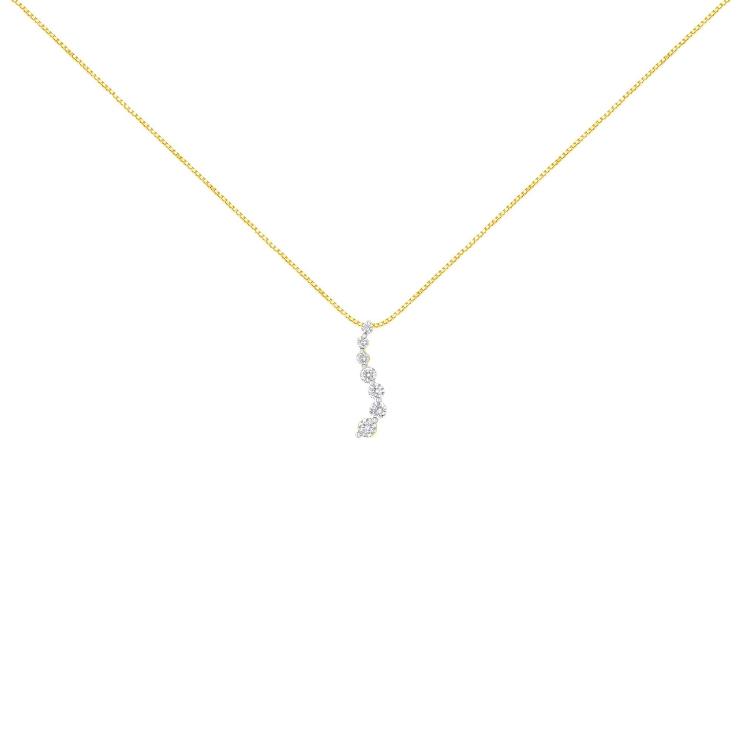 AGS Certified 14K Yellow Gold 2.0 Cttw Baguette and Brilliant Round-Cut Diamond Journey 18" Pendant Necklace (F-G Color, I1-I2 Clarity)