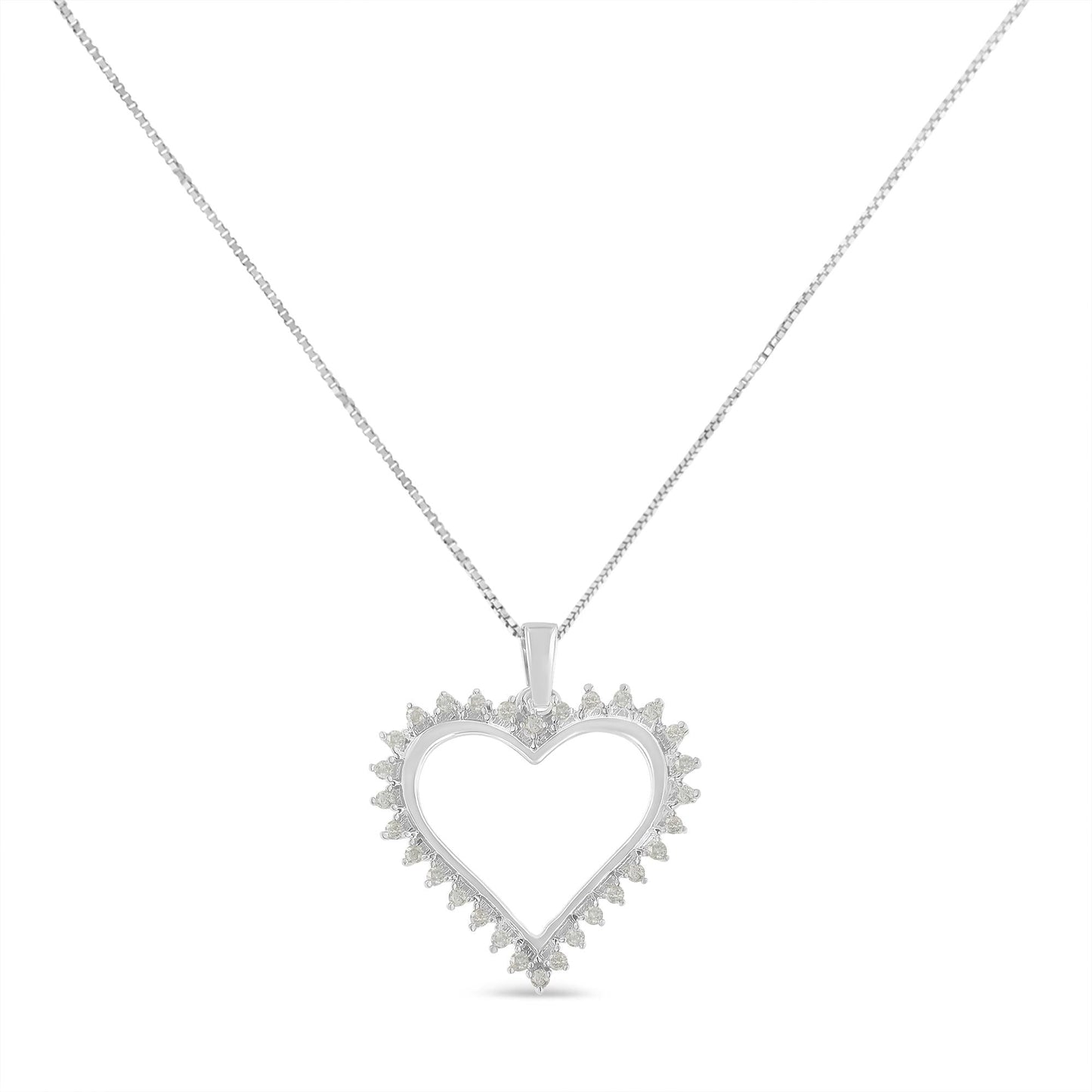 .925 Sterling Silver 1/4 cttw 3-Prong Diamond Open Heart 18" Pendant Necklace (I-J Color, I3 Clarity)