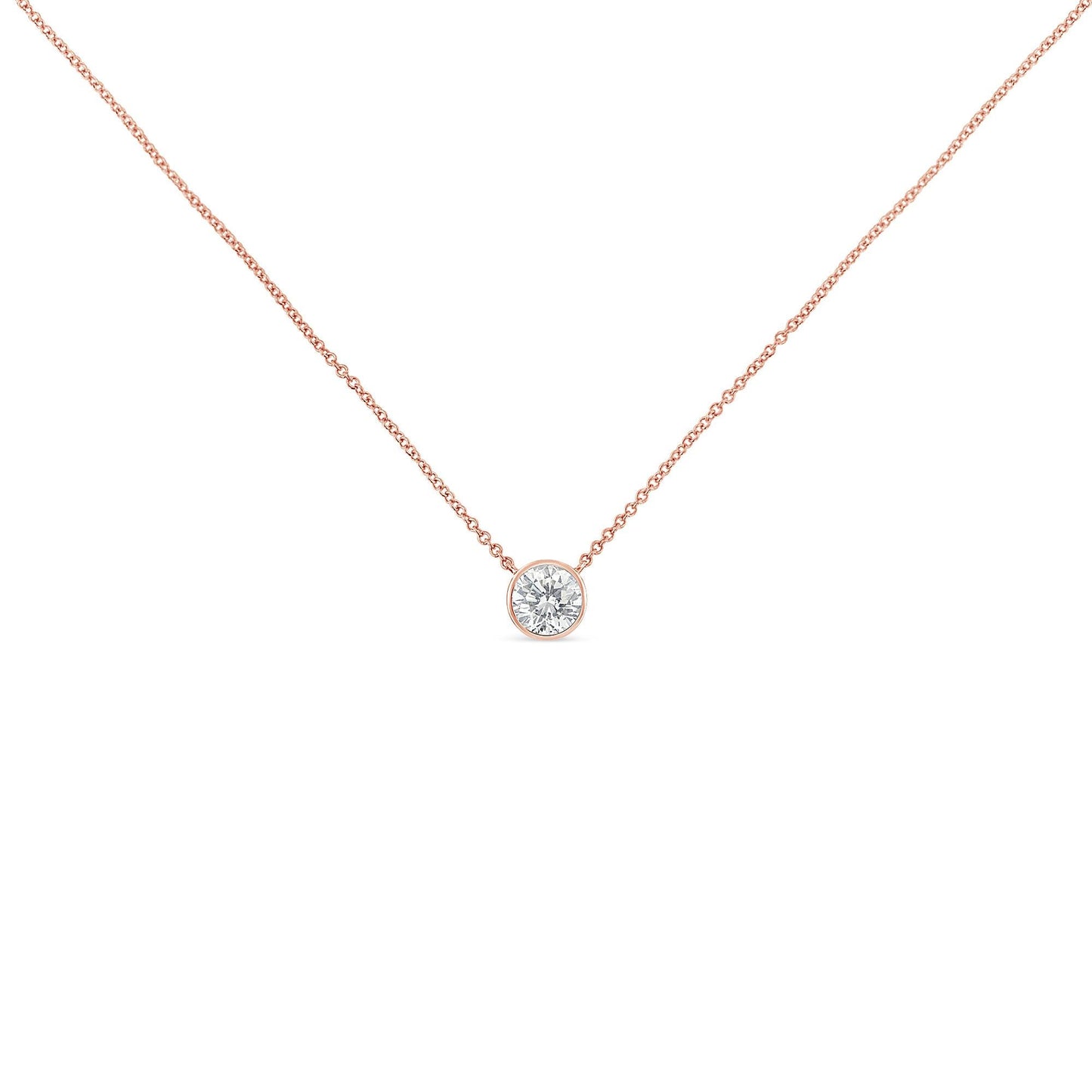 10K Rose Gold 1/5 Carat Round Brilliant-Cut Diamond Modern Bezel-Set Solitaire 16"-18" Pendant Necklace (H-I Color, SI2-I1 Clarity)