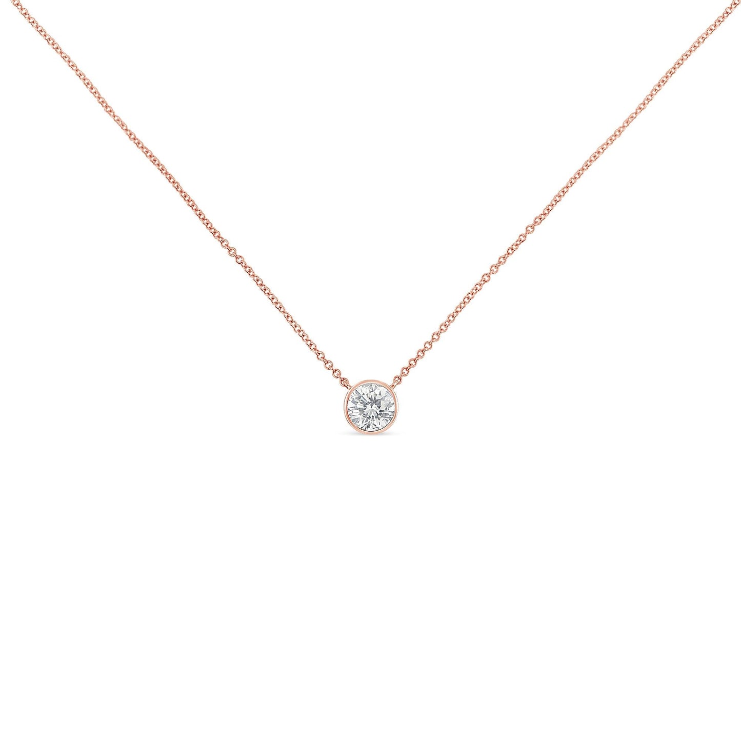 10K Rose Gold 3/10 Carat Round Brilliant-Cut Diamond Modern Bezel-Set Solitaire 16"-18" Pendant Necklace (H-I Color, SI2-I1 Clarity)