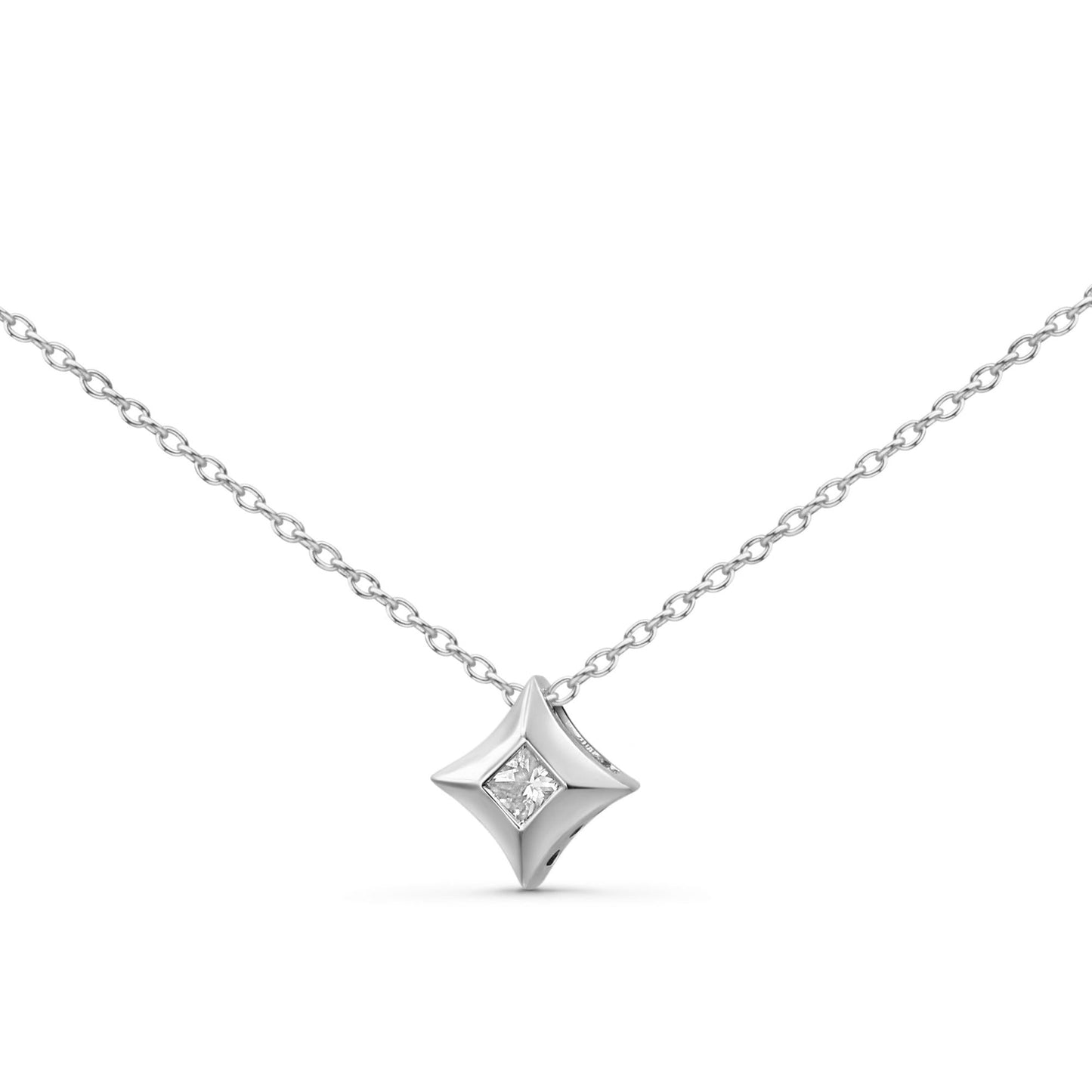 10K Gold 1/5 Cttw Bezel Set Princess Diamond Kite Shaped Solitaire Pendent Necklace