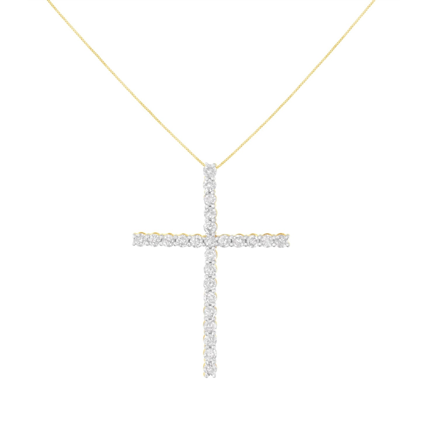 .925 Sterling Silver 3.0 Cttw Round Shape Diamond 1-1/2" Cross Pendant with Box Chain Necklace (J-K Color, I2-I3 Clarity) - 18"