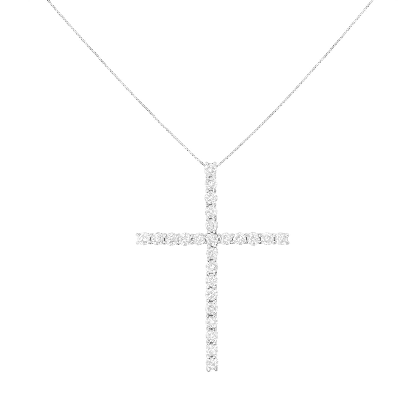 .925 Sterling Silver 3.0 Cttw Round Shape Diamond 1-1/2" Cross Pendant with Box Chain Necklace (J-K Color, I2-I3 Clarity) - 18"
