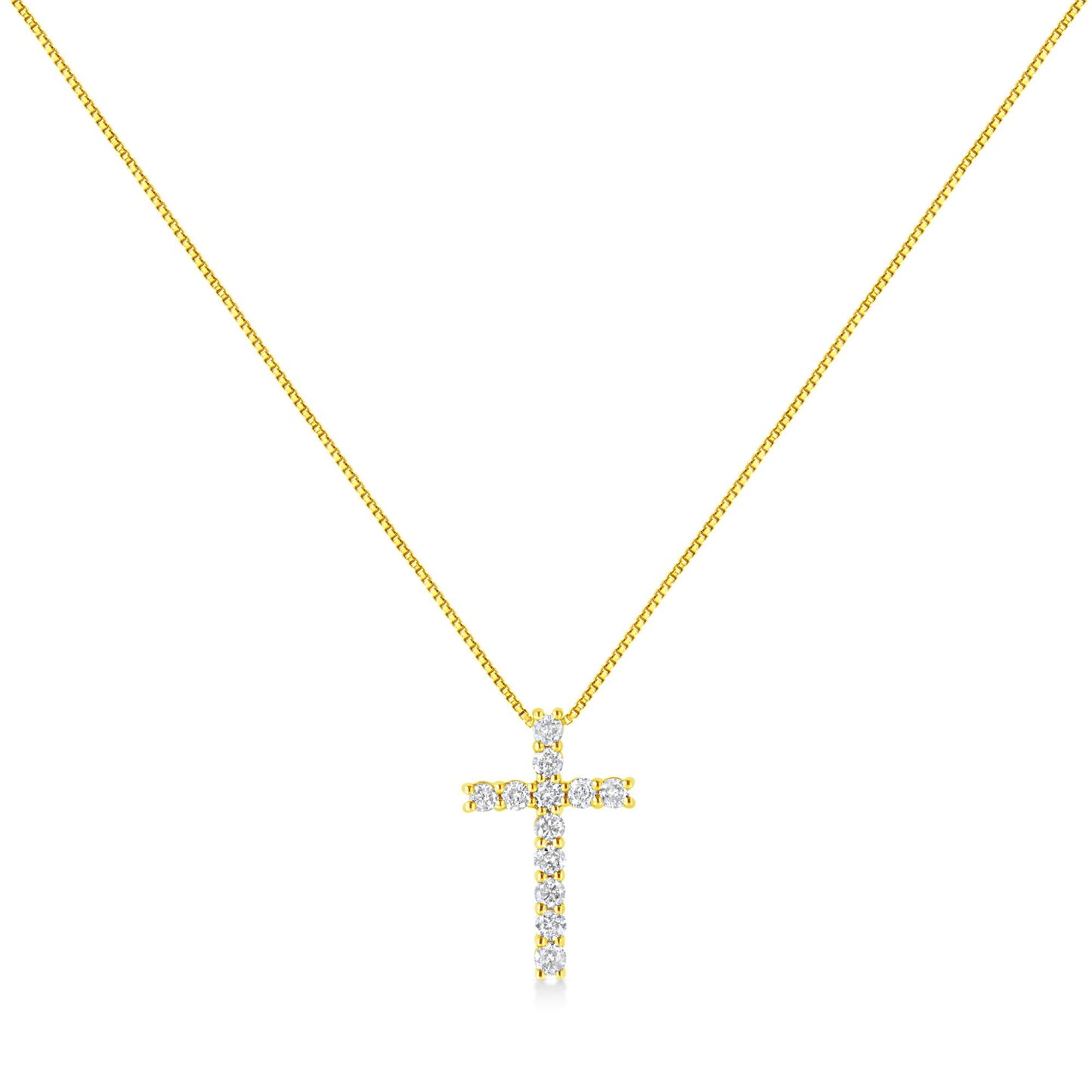 10K Yellow Gold 1/2 Cttw Round Brilliant Cut Diamond Cross 18" Pendant Necklace (J-K Color, I2-I3 Clarity)