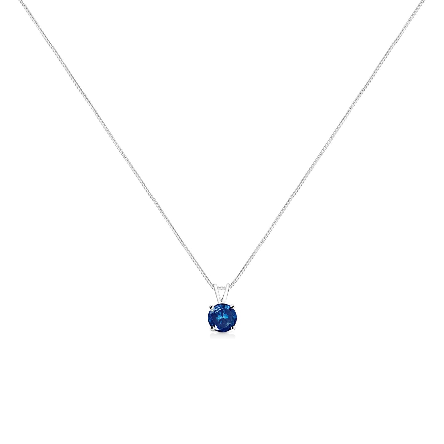 10K White Gold Round Brilliant Cut Lab Grown Blue Diamond 4-Prong Solitaire Pendant Necklace (Blue Color, VS2-SI1 Clarity) - 18"