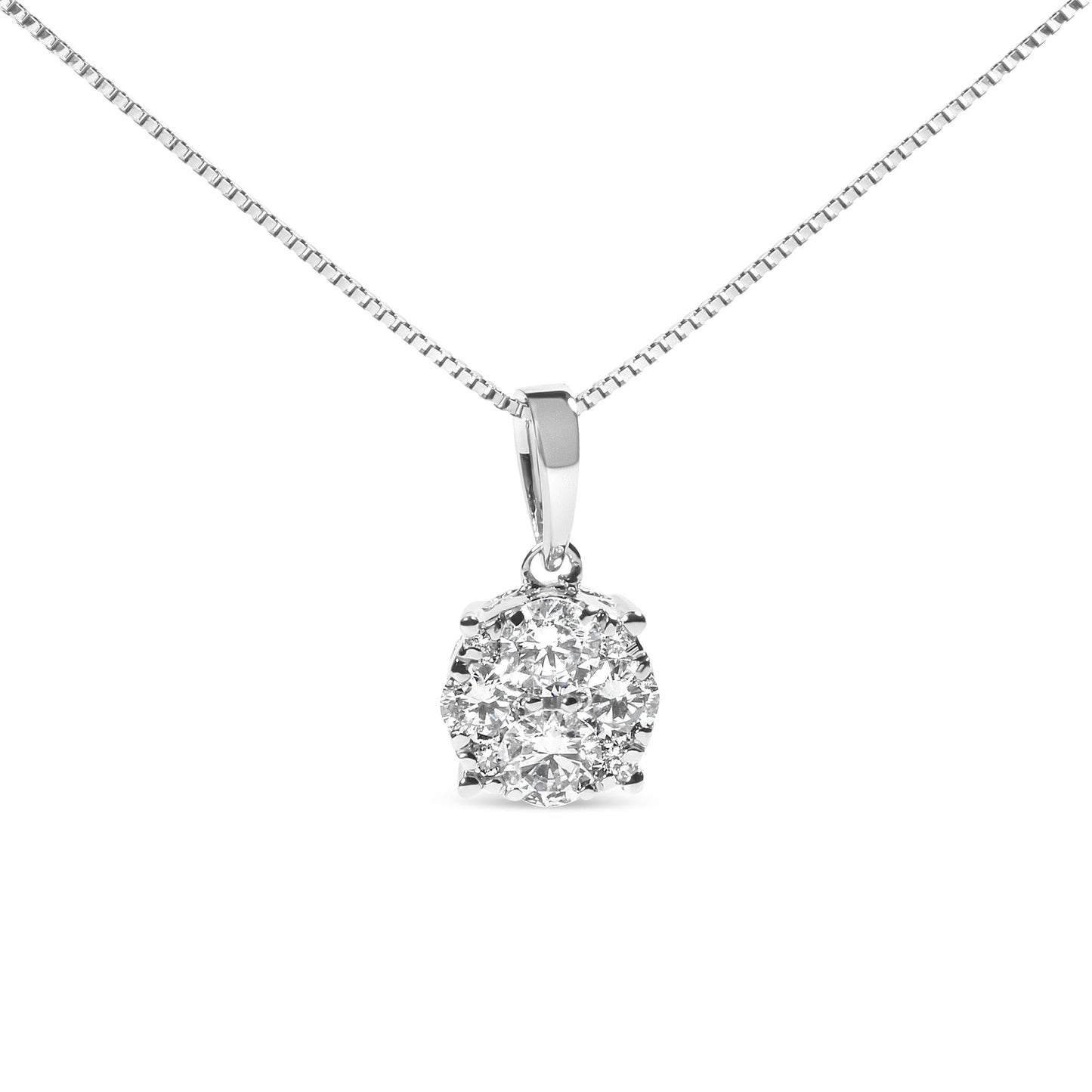 14k White Gold 1/2 Cttw Lab Grown Diamond Floral Cluster Pendant 18" Necklace (G-H Color, VS1-VS2 Clarity)